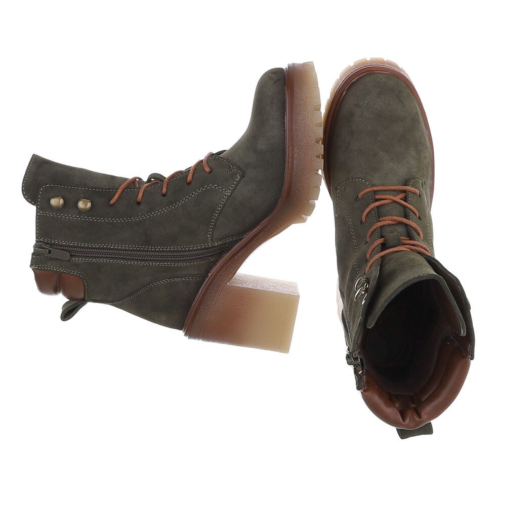 Ital-Design Damen Schnürstiefel mit Blockabsatz und Profilsohle Schnürstiefelette (92422399) Blockabsatz Stiefeletten in Grün – Bild 2 von 5