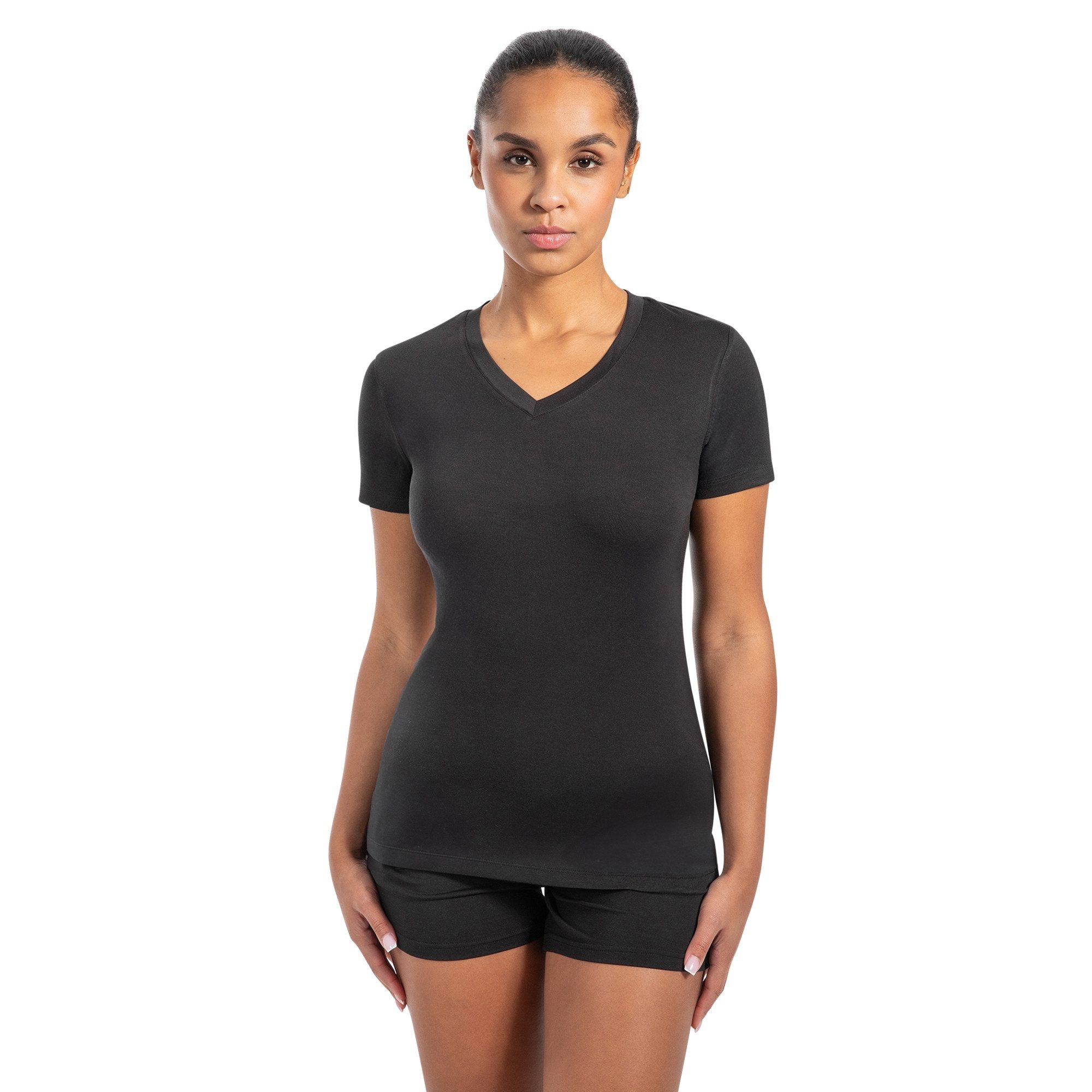 T-Shirt Nela Modal, Shaped Fit Kurzarm V-Neck Shirt, weiches Material