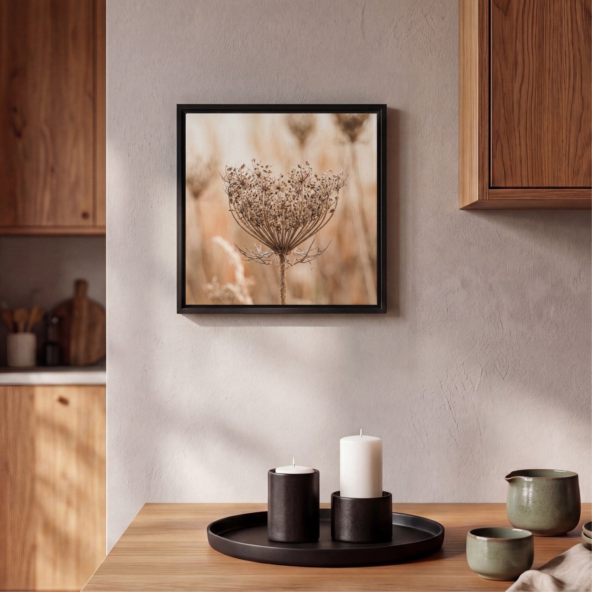 OneMillionCanvasses® Leinwandbild mit Rahmen - Bildschirm Blume - Trockene Blume - Winter - Beige - Mini, Fotodruck (1 St), Leinwand Bilder Klein, Wand Dekorati – Bild 2 von 5