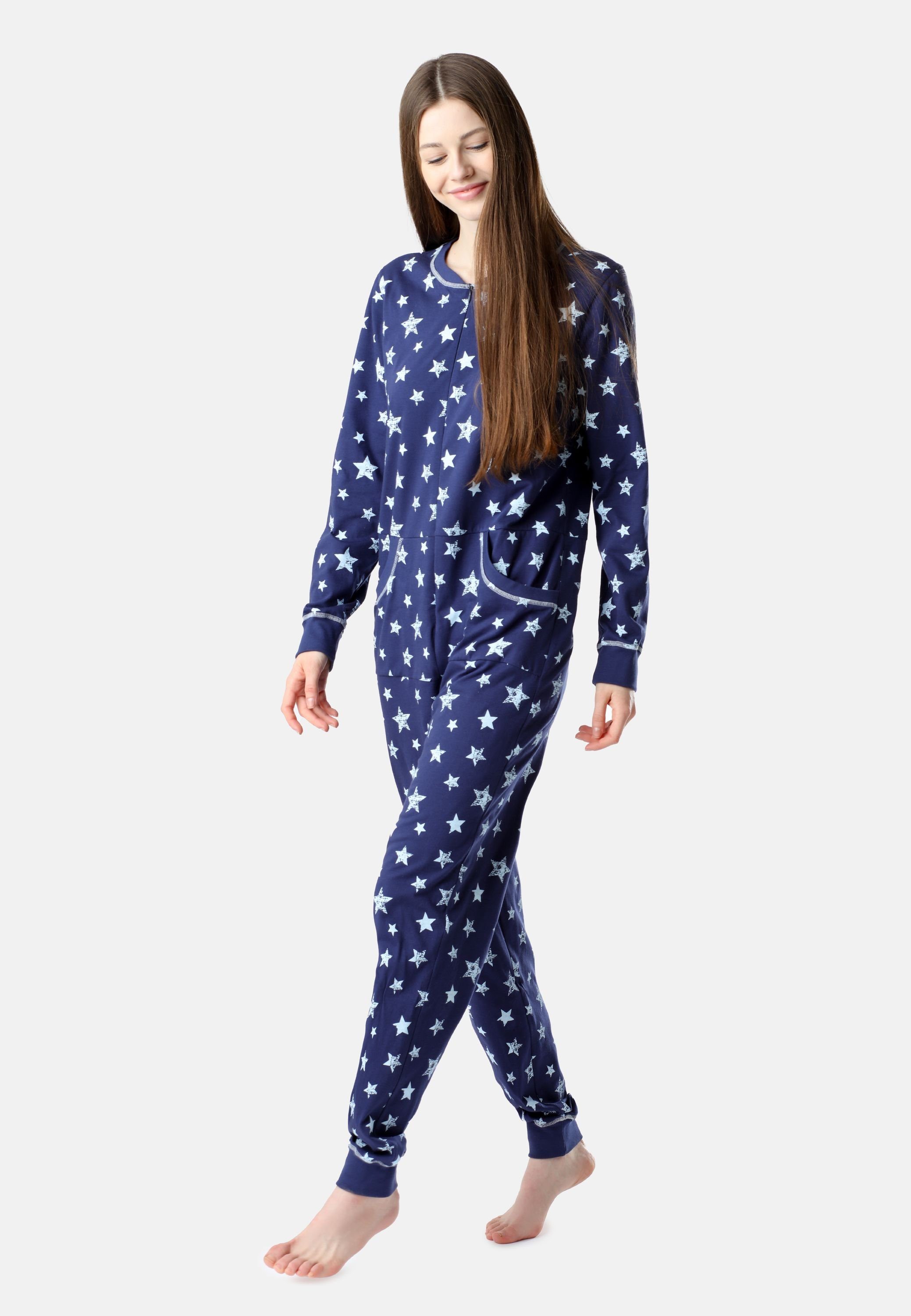 Schlafanzug BLV50-206 Schlafoverall Damen Marineblau/Blaue Sterne Pyjama Bellivalini