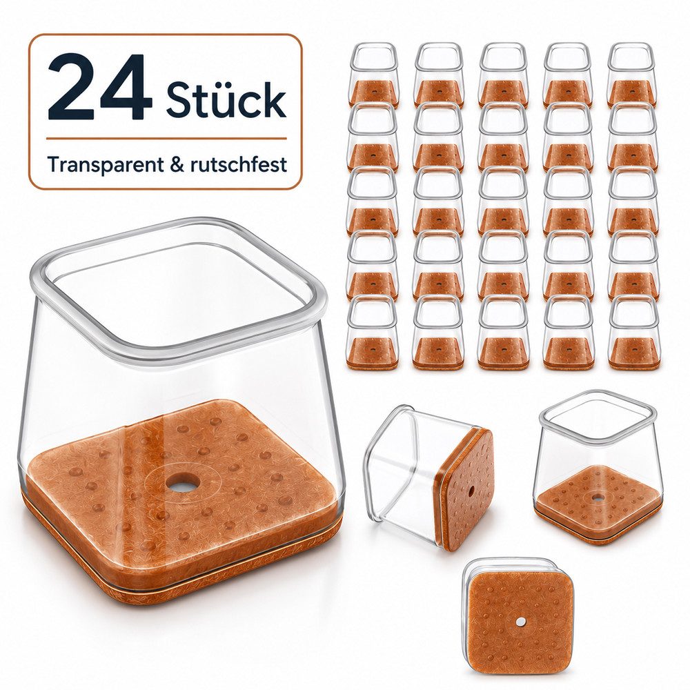JASLIFE Filzgleiter 24 Stuhlbeinkappen, transparent, für eckige Möbelbeine, (Set), Für Küche, Esszimmer & Büro, mit Filz, leise, kratzschützend