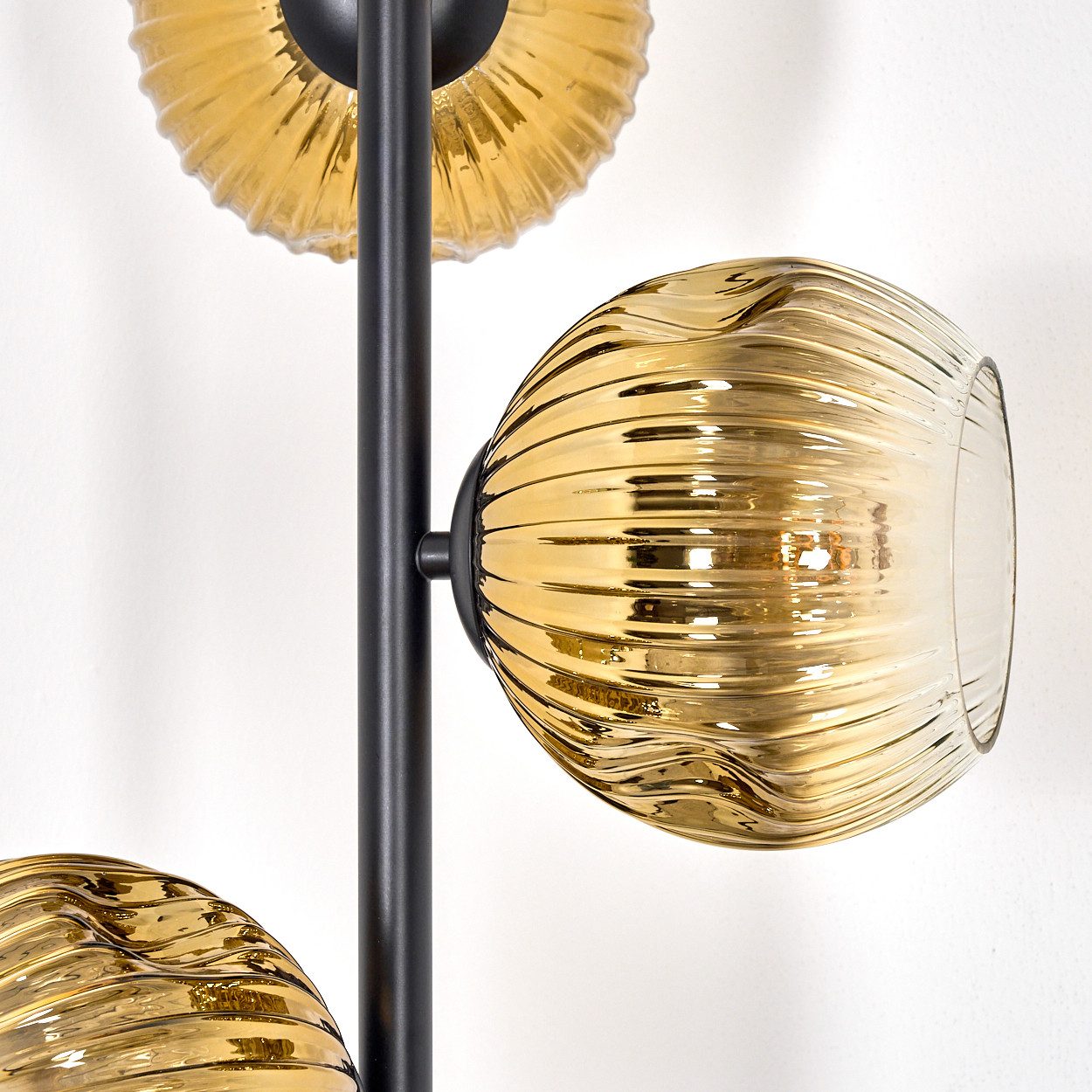 hofstein Stehlampe Stehlampe aus Metall/Riffelglas in Schwarz/Gold/Klar, Leuchte im Retro/Vintage-Design (Schirme 15 cm), Fußschalter, E14