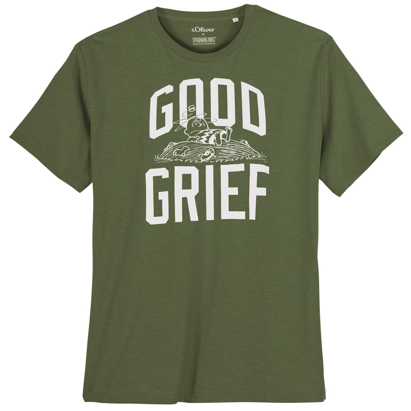 s.Oliver Rundhalsshirt s.Oliver XXL T-Shirt oliv Peanuts™-Frontprint