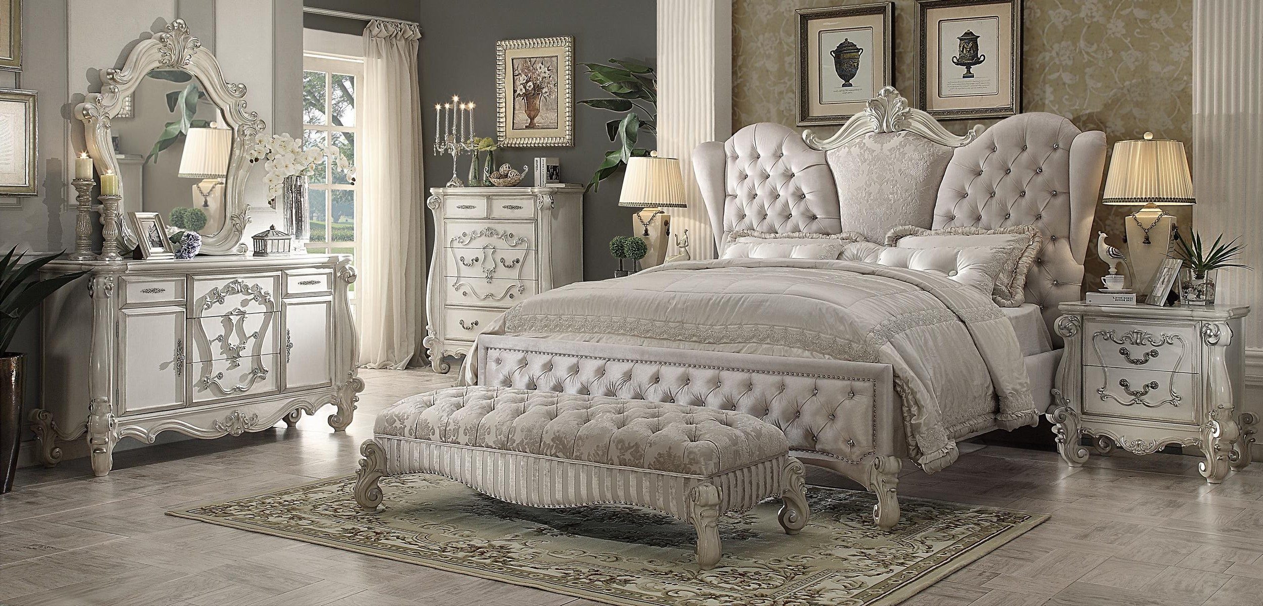 Xlmoebel Schlafzimmer-Set Design Schlafzimmermöbel 6tlg. Bett, Nachttische, Kommode, Spiege, (6-tlg), Made in Europa