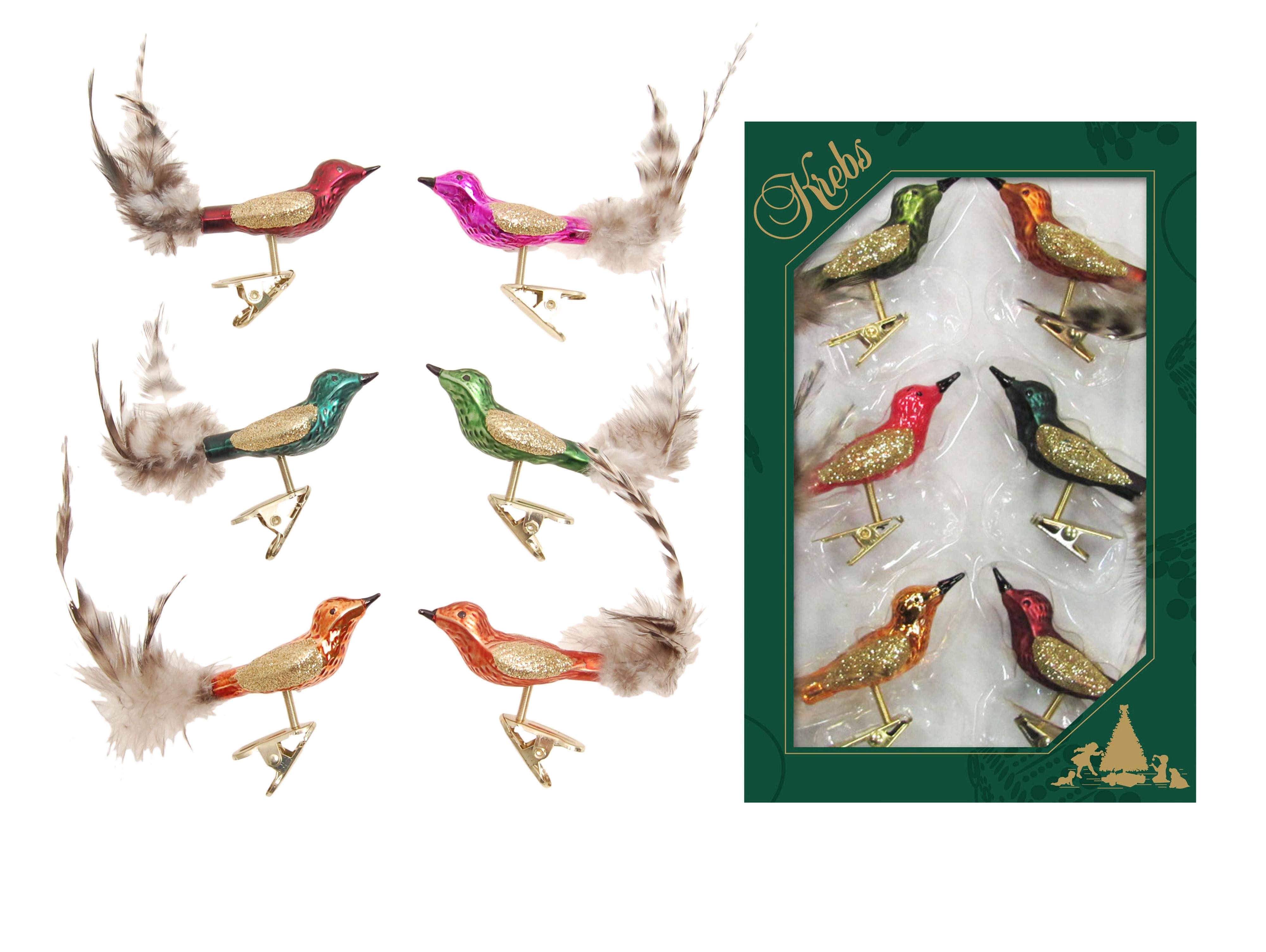 Krebs Glas Lauscha Christbaumschmuck Glasdekoration 6er Set - Mini-Vögel au günstig online kaufen