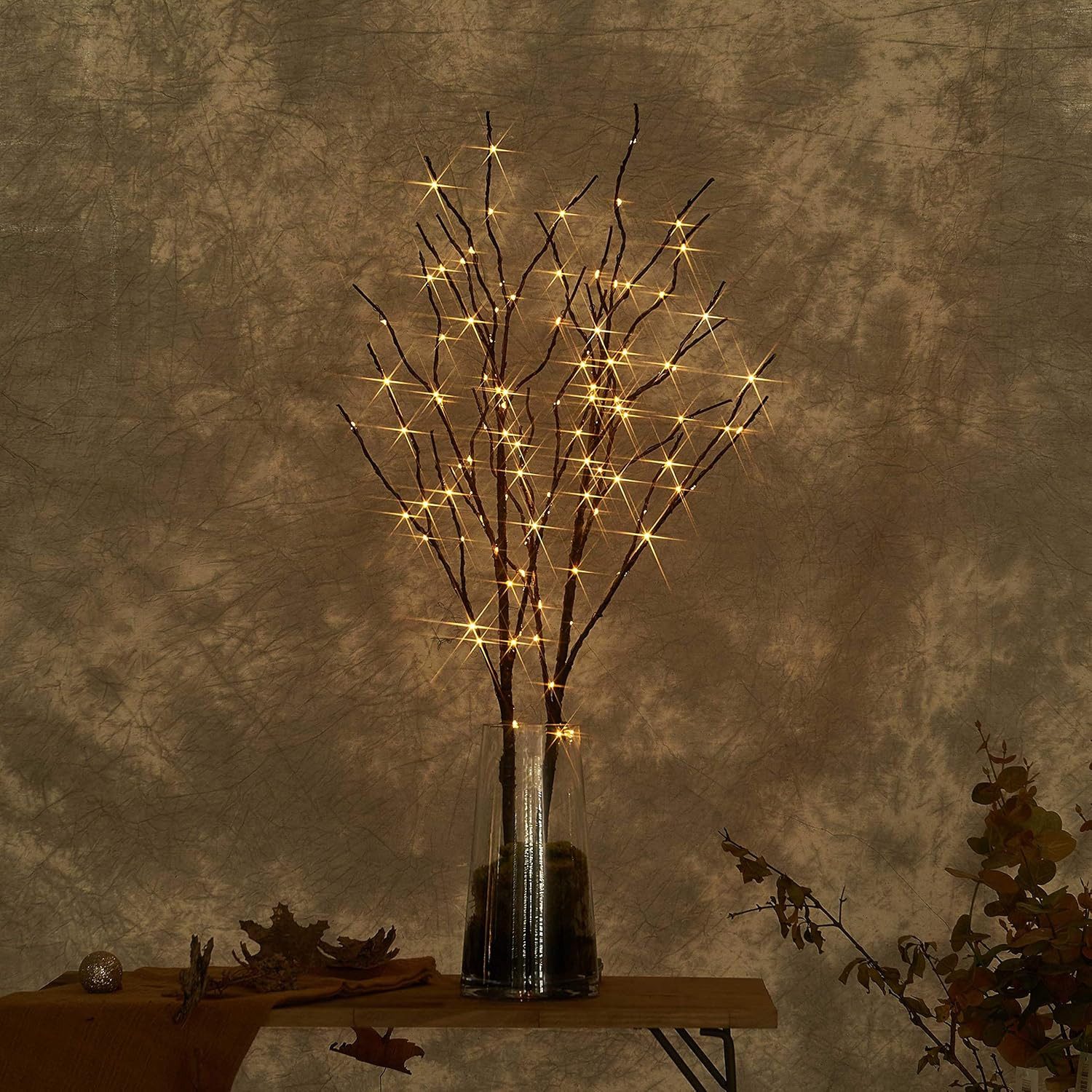 Kunstzweig LED-Leuchtzweig Lichterzweige Batteriebetrieben 50/100LED Lichterkette, Jibenhome, Höhe 70 cm, 70cm Warmweiß, DIY Dekoration für Vase, Zimmer, Weihnachten