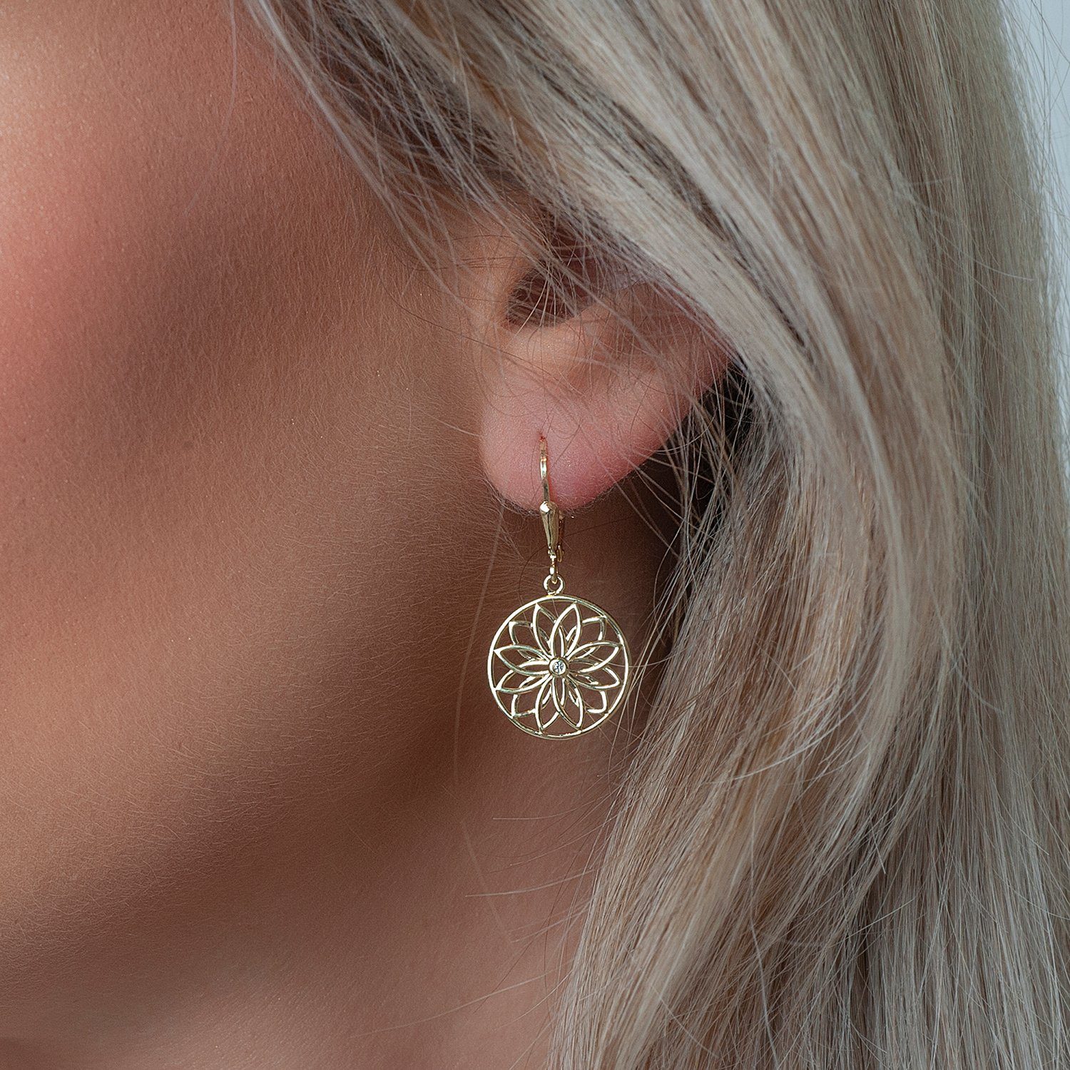 Materia Paar Ohrhänger Damen Gold Blume Mandala Zirkonia SO-503, Sterlingsi günstig online kaufen