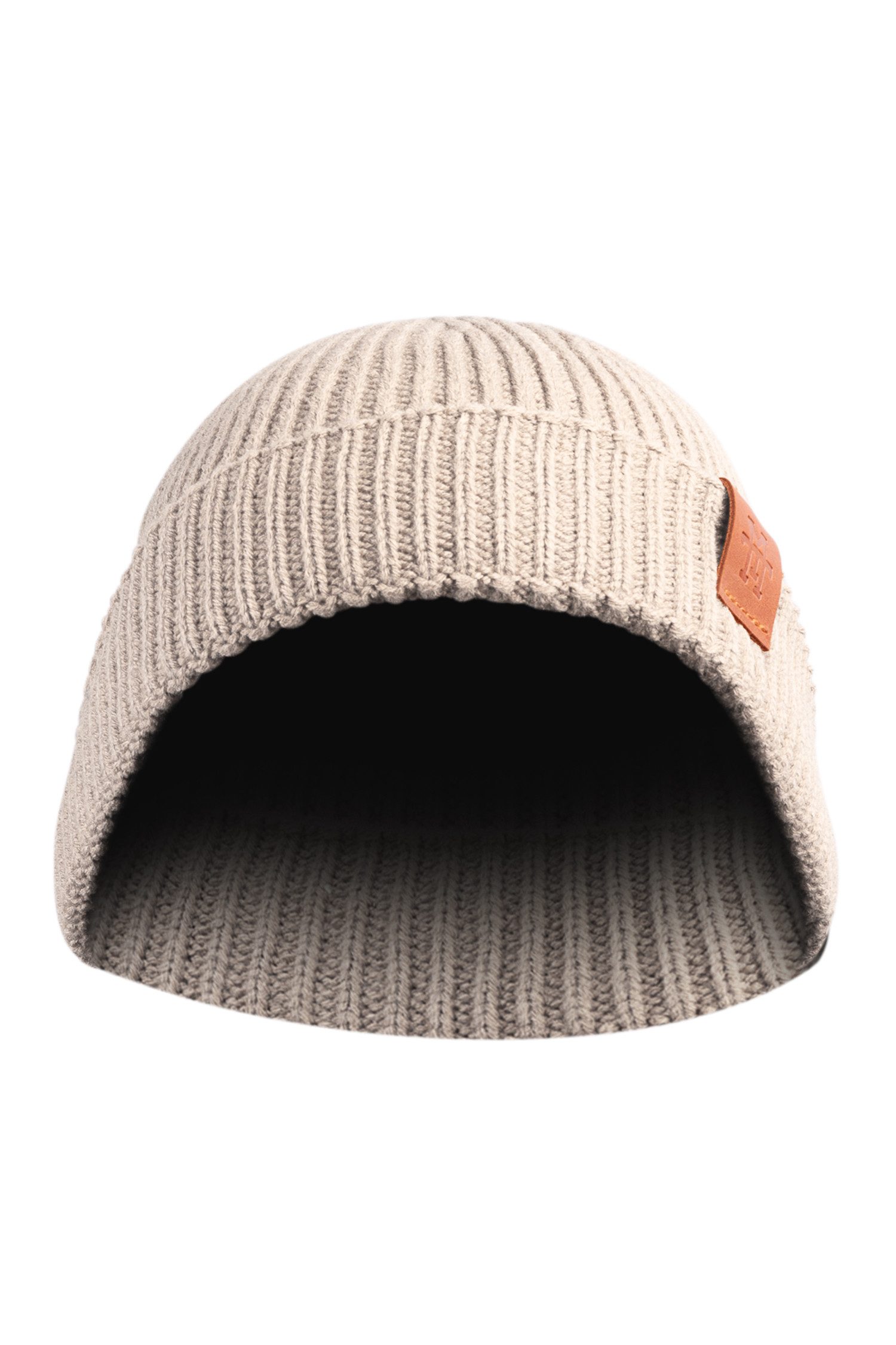 Manufaktur13 Beanie Fishermans Beanie - Strickmütze, Wintermütze, Dockermütze mit Echt-Leder Veredelung