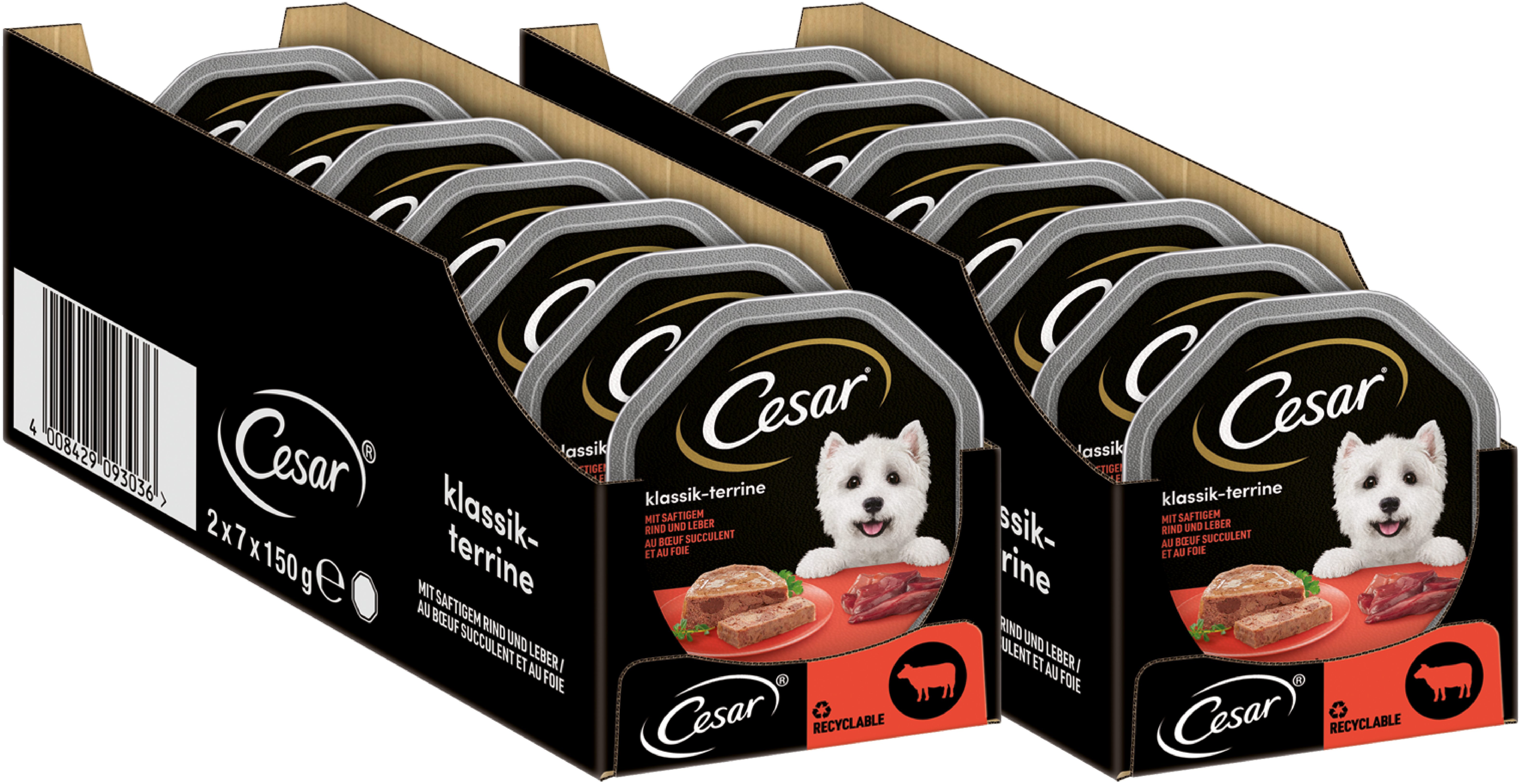 Cesar CESAR® Schale Klassiker mit Rind und Leber 14 x 150g, Nassfutter für: Hunde