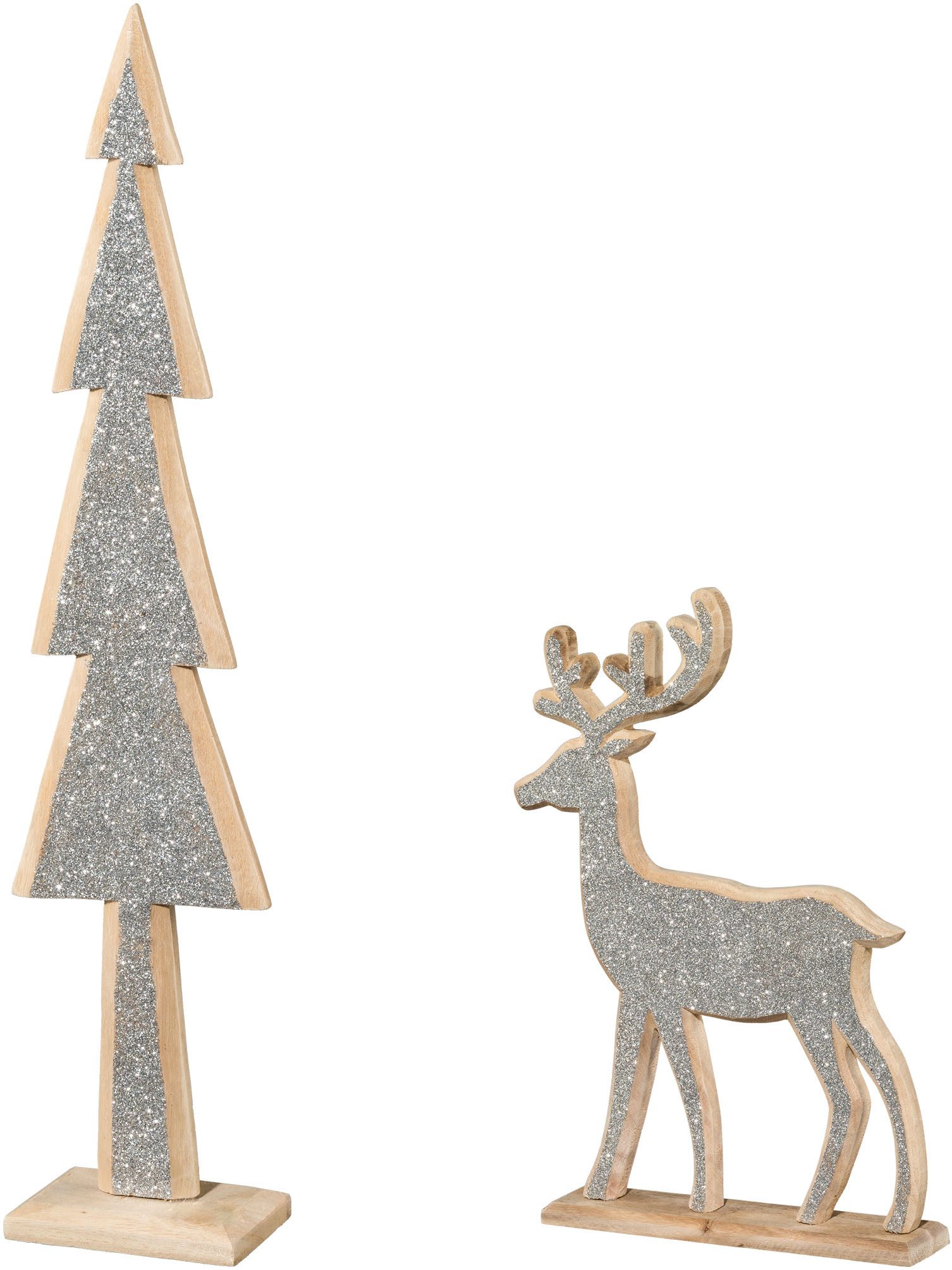 Creativ home Weihnachtsfigur Tannenbaum und Hirsch (2 St), mit Glitter