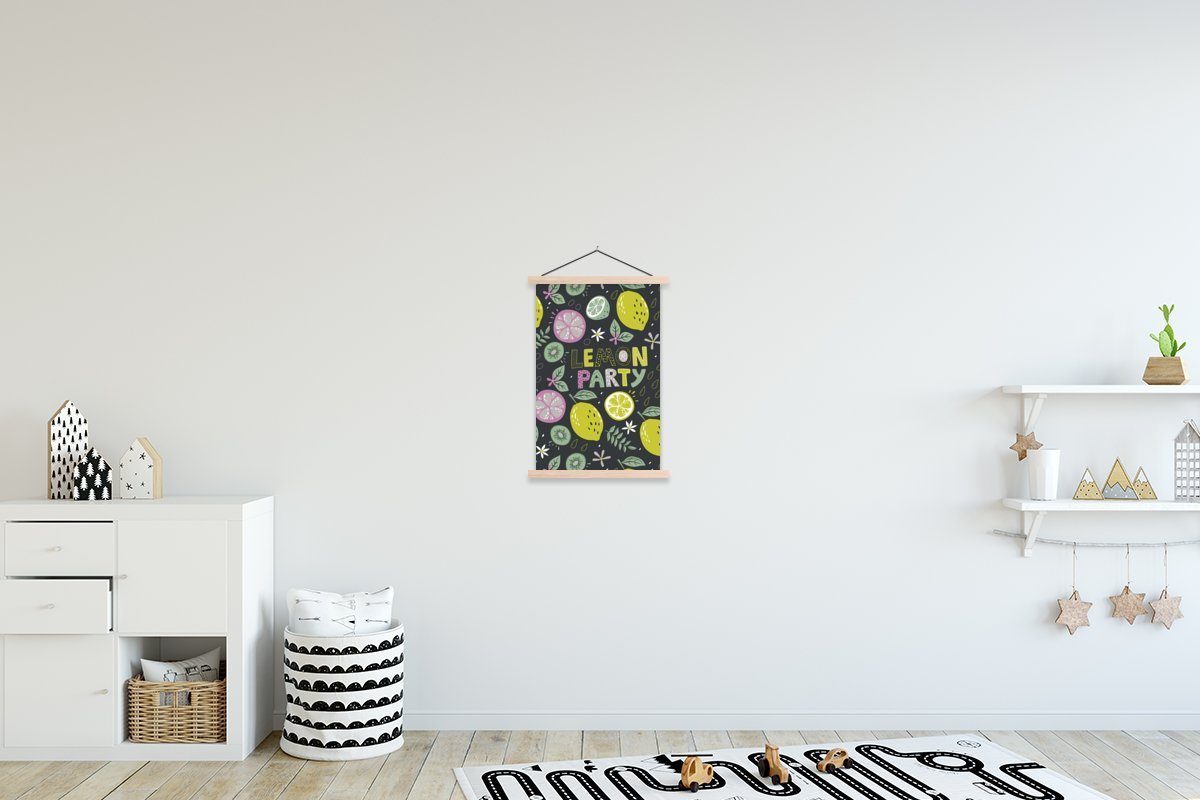 MuchoWow Poster Sommer - Zitronen - Zitat, (1 St), Posterleiste, Textilposter für Wohnzimmer, Bilderleiste, Magnetisch