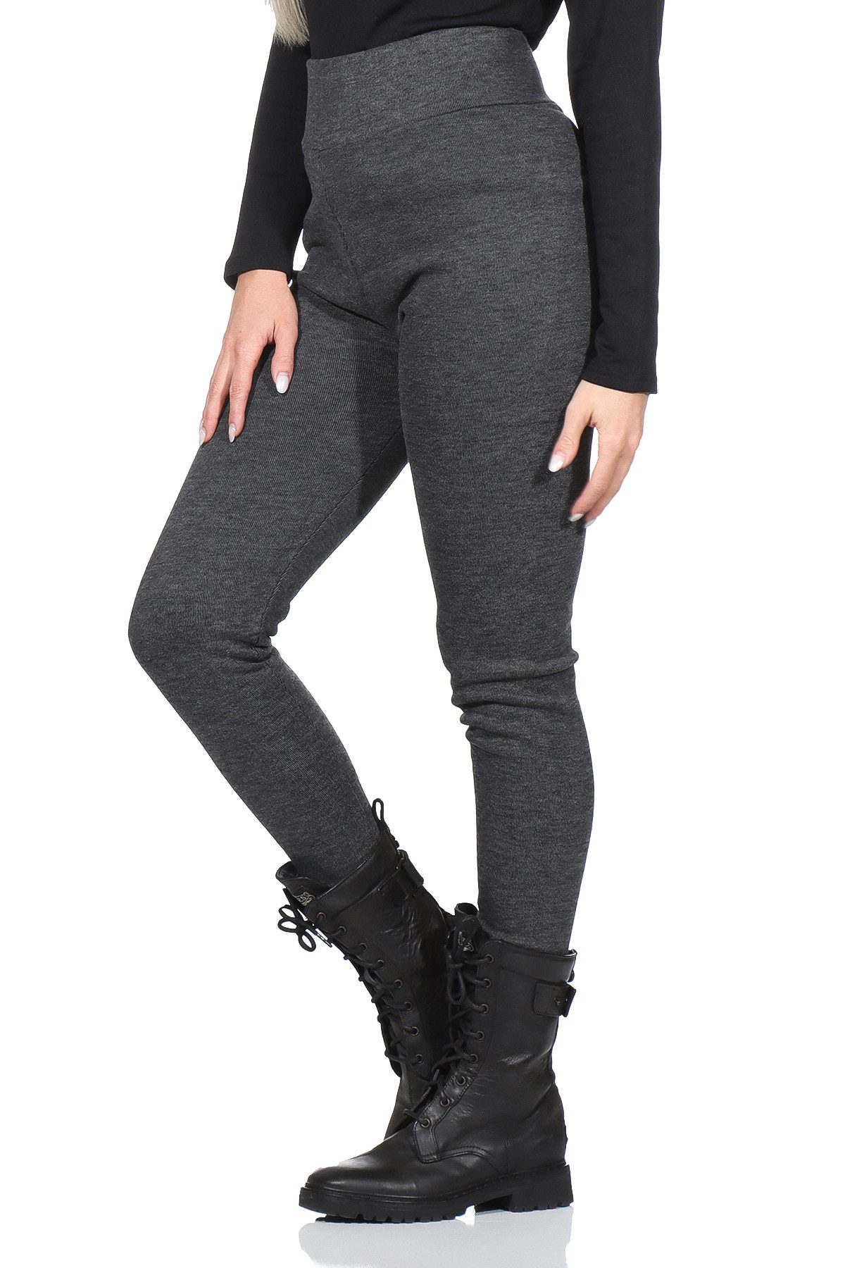 OriginalYou Thermoleggings Damen Leggings warme Thermo Leggings gefüttert Nadelstreifenoptik breiter und hoher Komfortbund, weiches Thermofleece