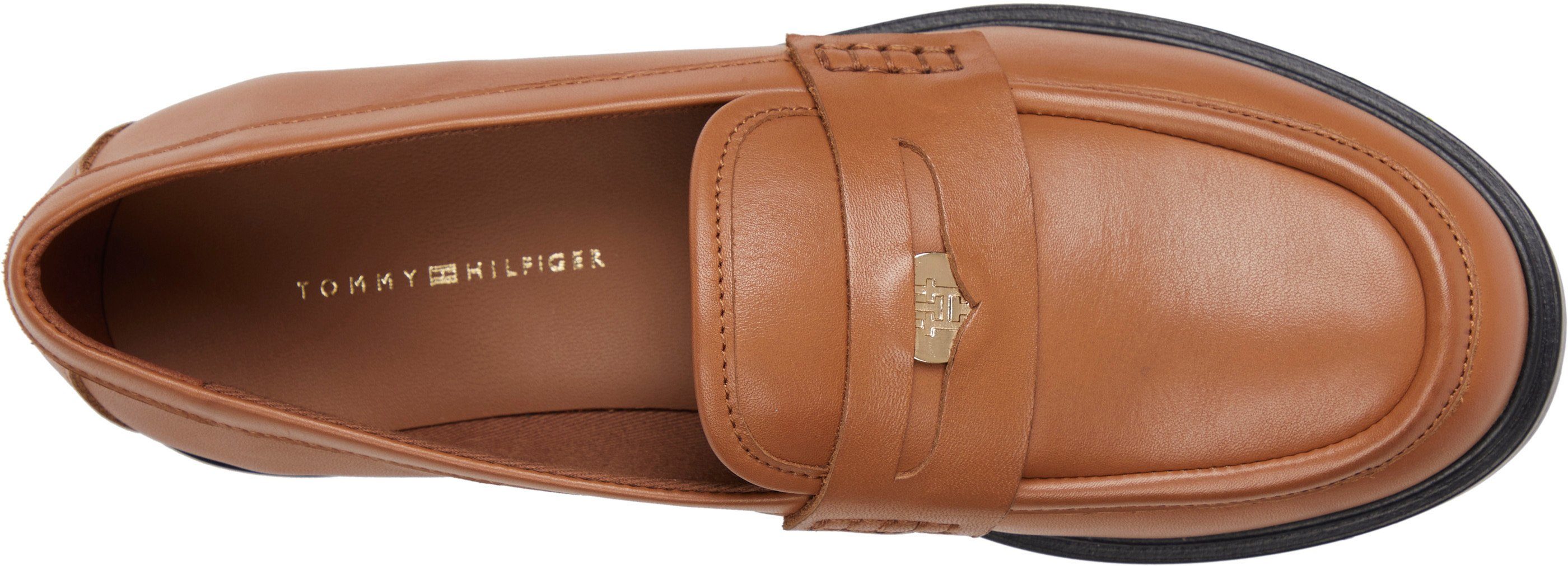 cognac TH Zierriegel ICONIC LOAFER Loafer Hilfiger mit schönem Tommy