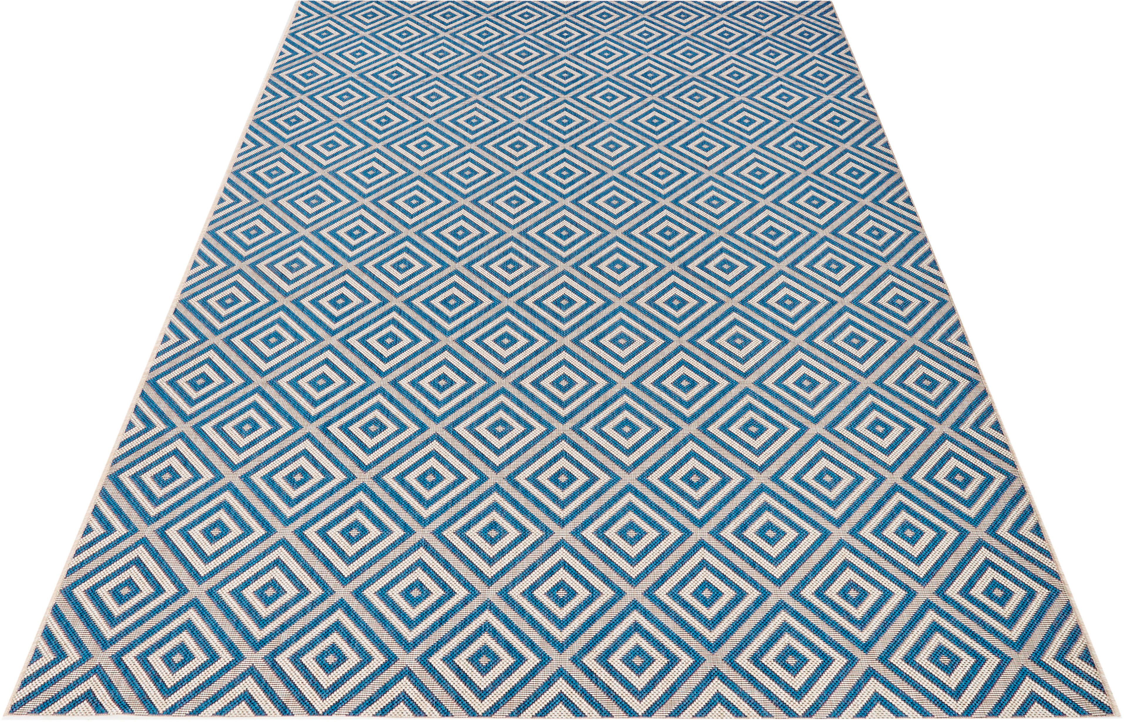 Teppich Karo, NORTHRUGS, rechteckig, Höhe: 8 mm, In- & Outdoor, Teppichläufer, Wetterfest, Raute, Balkon, Garten, Flur blau