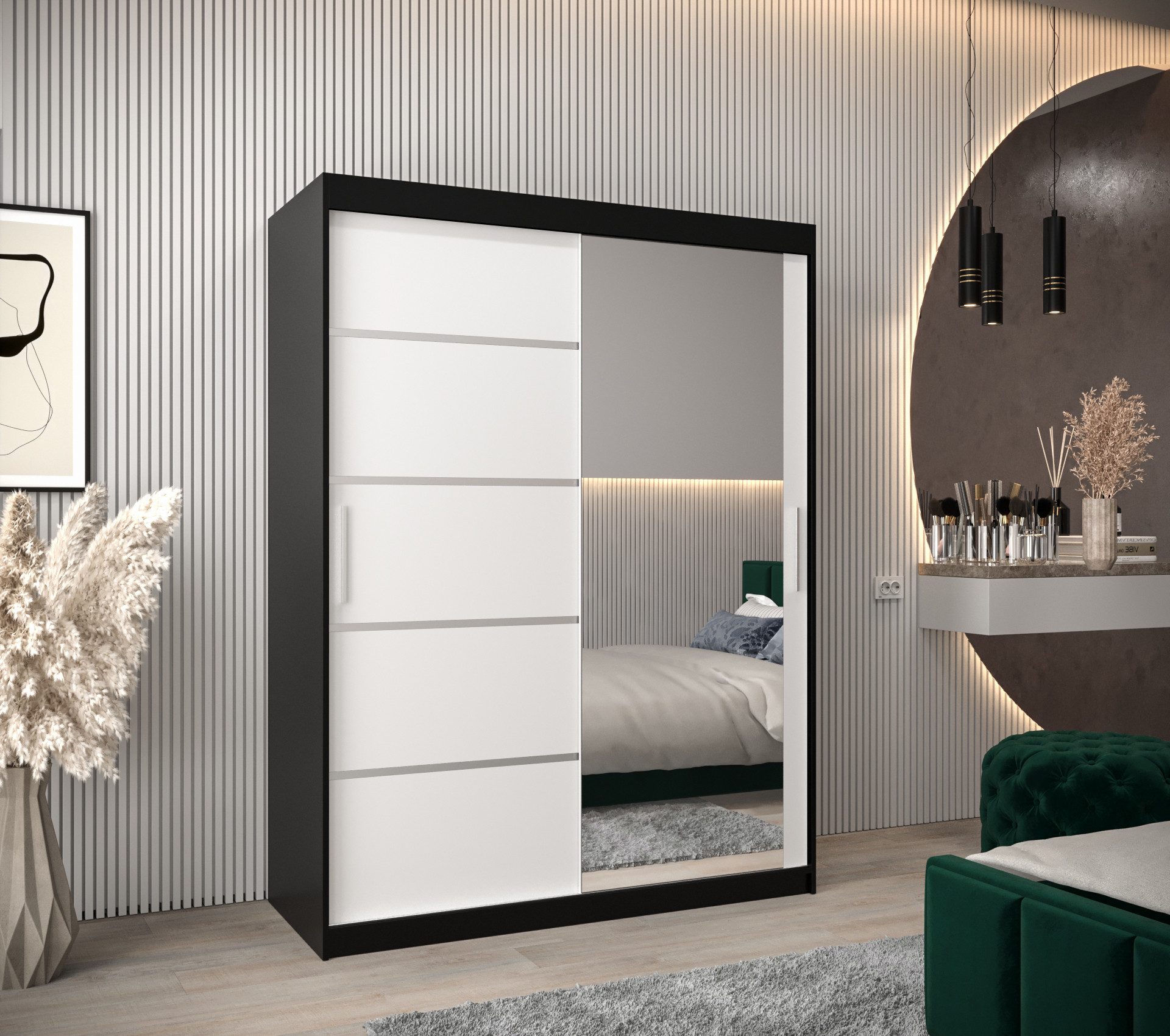 ABIKS MÖBEL Schwebetürenschrank Verona 2 Schlafzimmerschrank, mit Spiegel, Kleiderstange und Regalen