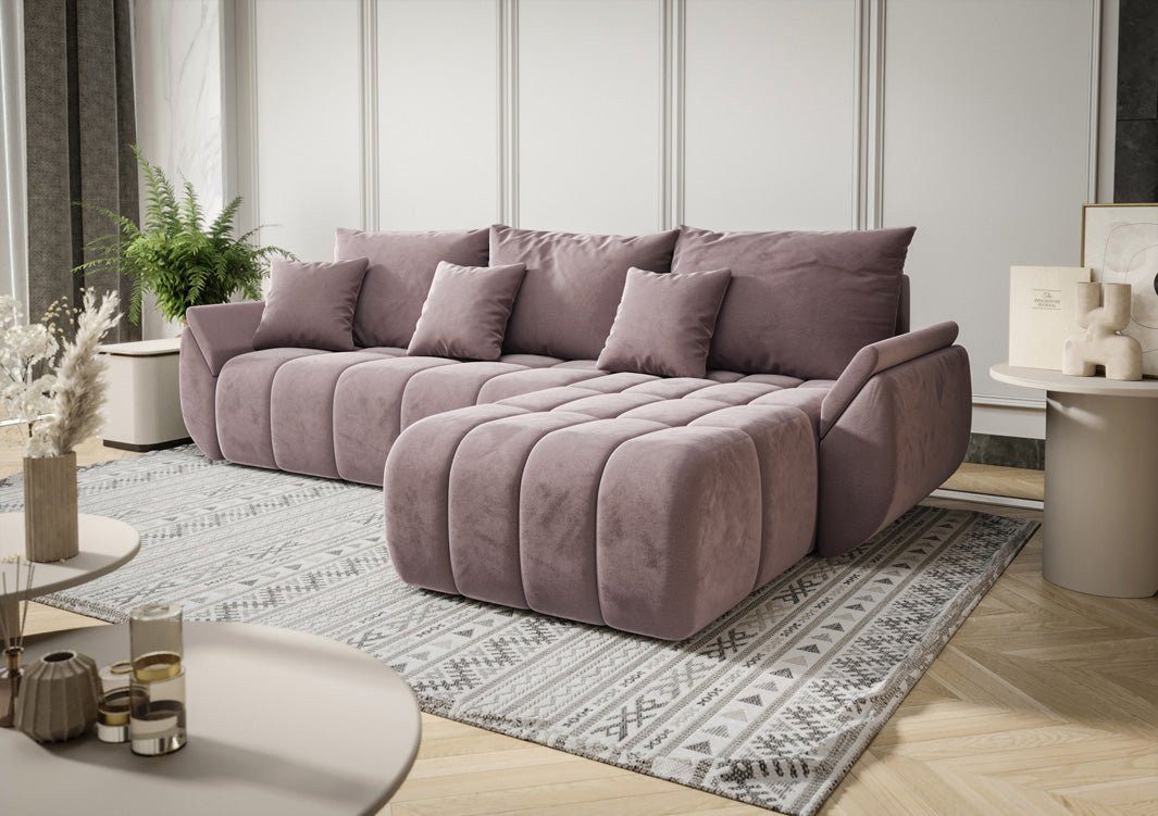 Luxusbetten24 Schlafsofa Designer Sofa Lenoa L in Samt, mit Stauraum und Schlaffunktion
