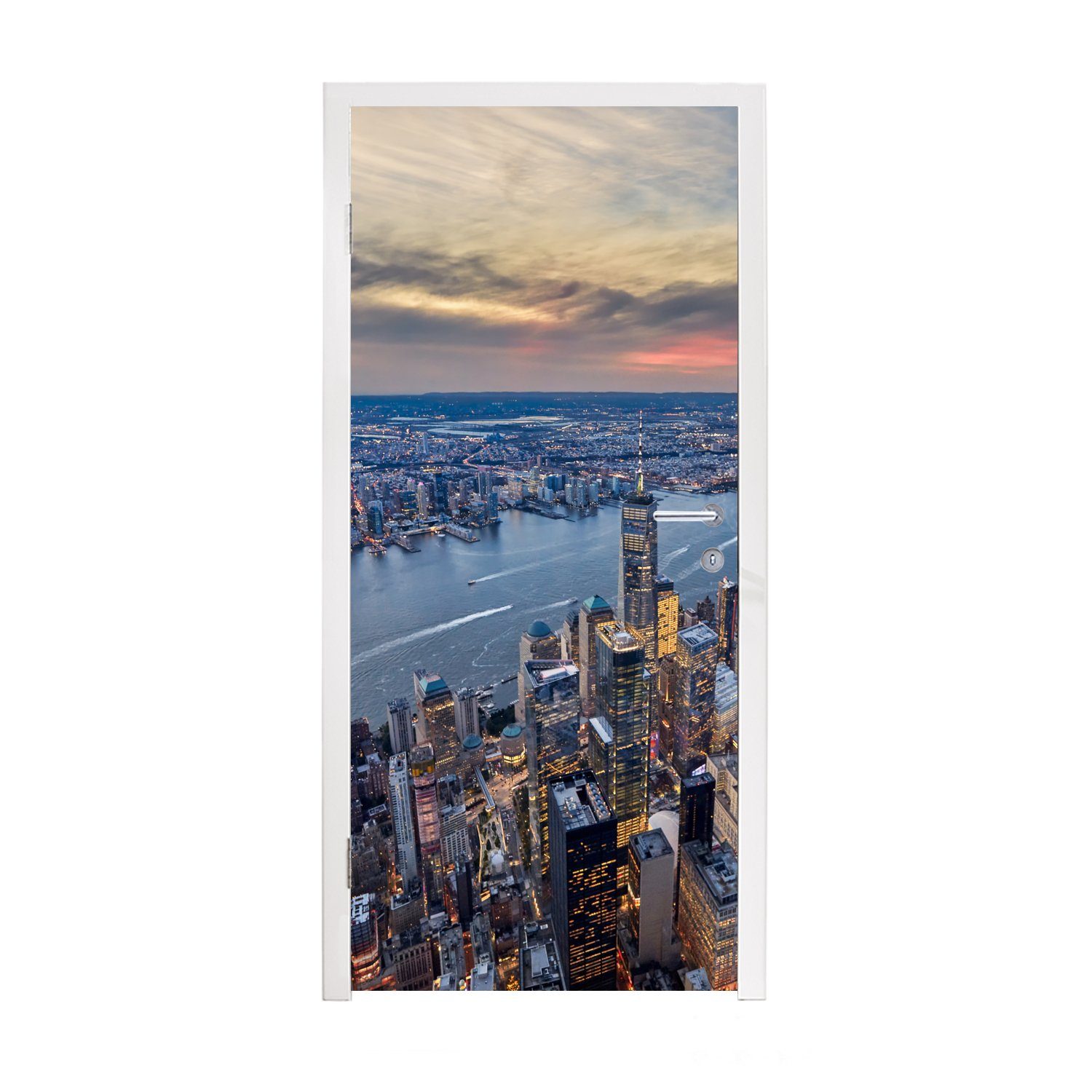 Fototapete für cm Türaufkleber, New - York St), - Türtapete Wasser MuchoWow Sonnenuntergang, Matt, (1 Tür, 75x205 bedruckt,