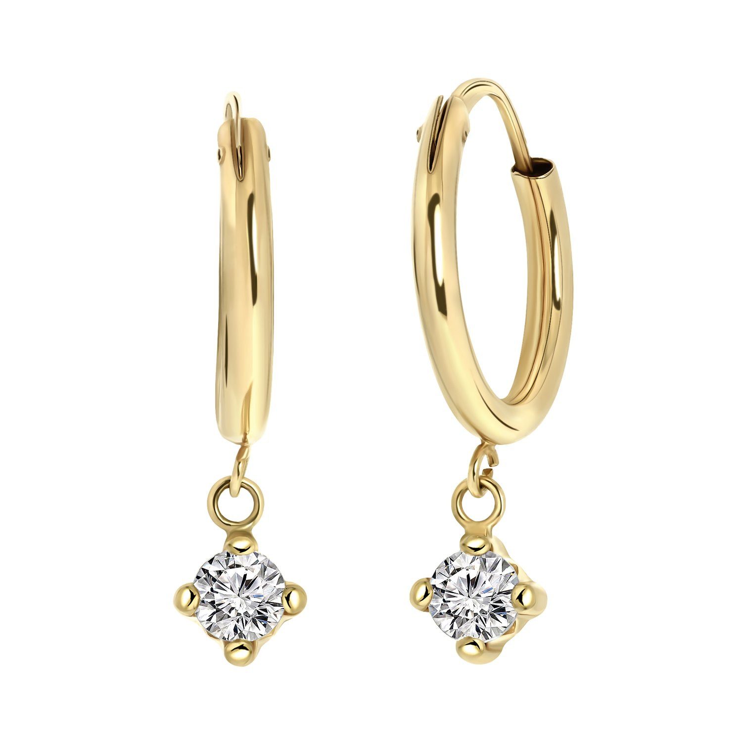 LUCARDI Paar Creolen Ohrring - 585 Gold - Gold - Zirkonia - Damen