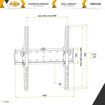 RICOO N2144 TV-Wandhalterung, (bis 65 Zoll, flach neigbar curved Fernseher Wand Halterung universal VESA 400 x 400)
