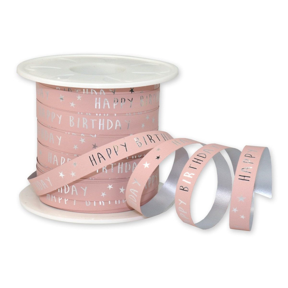 PRÄSENT Geschenkband PRÄSENT Ringelband Happy Birthday altrosa 10mmx100m