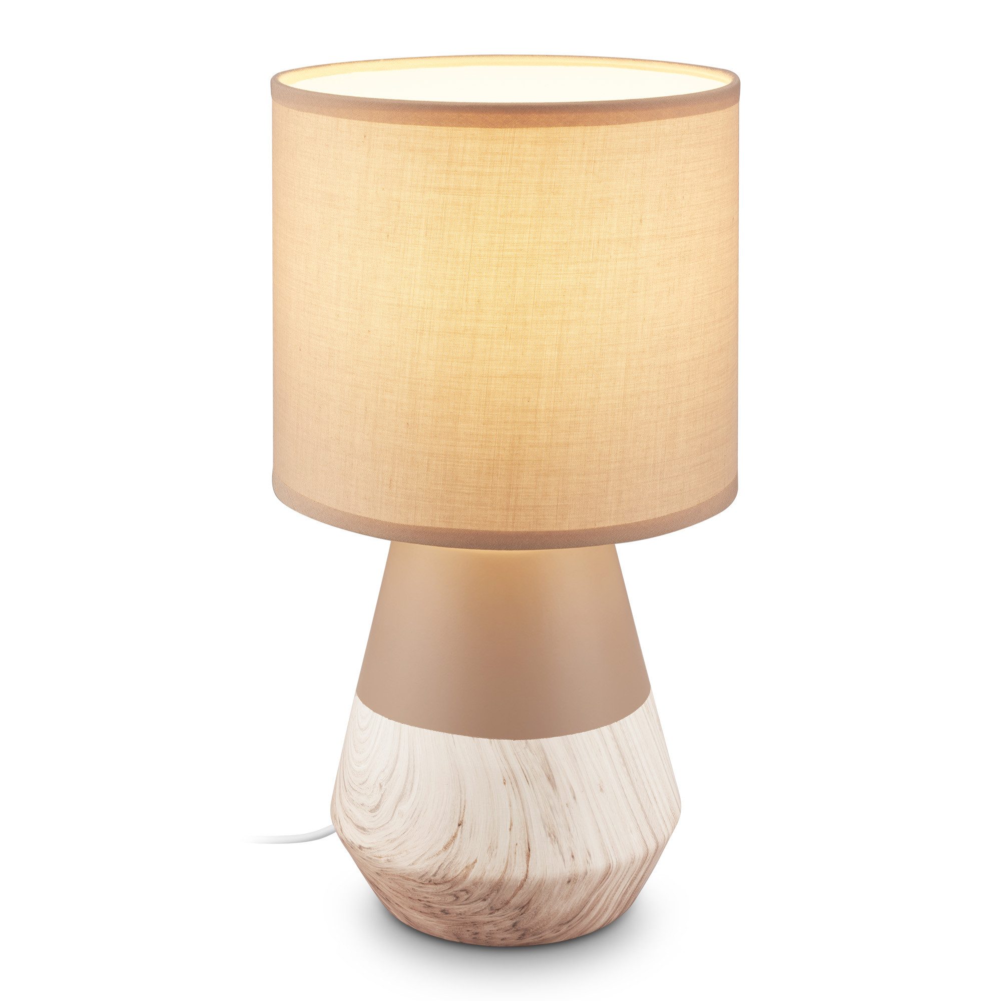 Briloner Leuchten LED Tischleuchte Tischlampe Keramik E14 Stoffschirm Kabelschalter, ohne Leuchtmittel, Abhängig vom Leuchtmittel, 18x34 cm, Schlafzimmer, Wohnzimmer, Flur