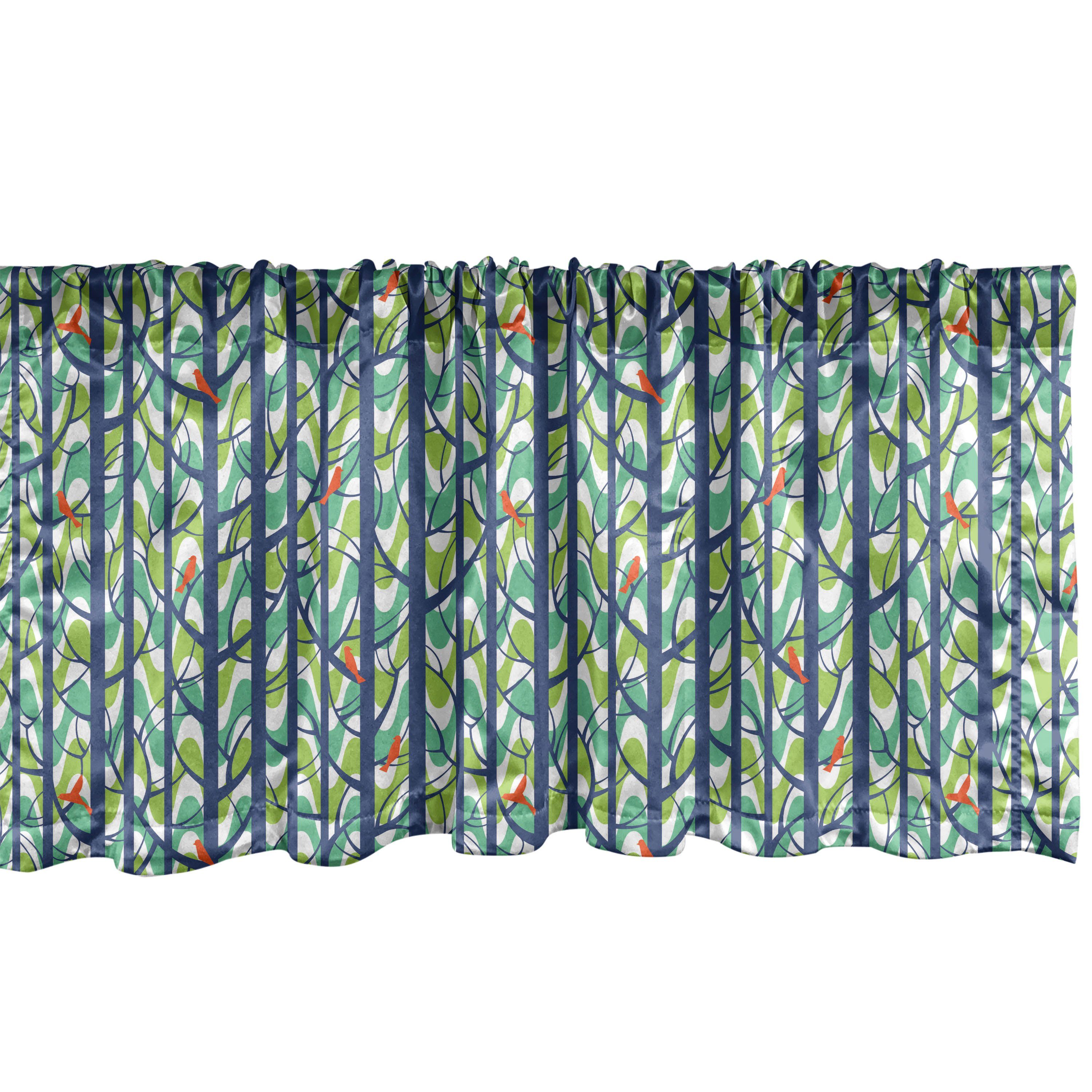 Scheibengardine Vorhang Volant für Küche Schlafzimmer Dekor mit Stangentasche, Abakuhaus, Microfaser, Wald Bäume Wald und Vögel Blätter