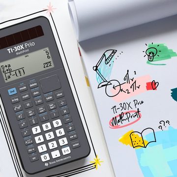 Texas Instruments Taschenrechner TI-30X Prio MathPrint, Brüche, Quadratwurzeln, Pi, LCD-Display, Batterie/ Solar, Hülle