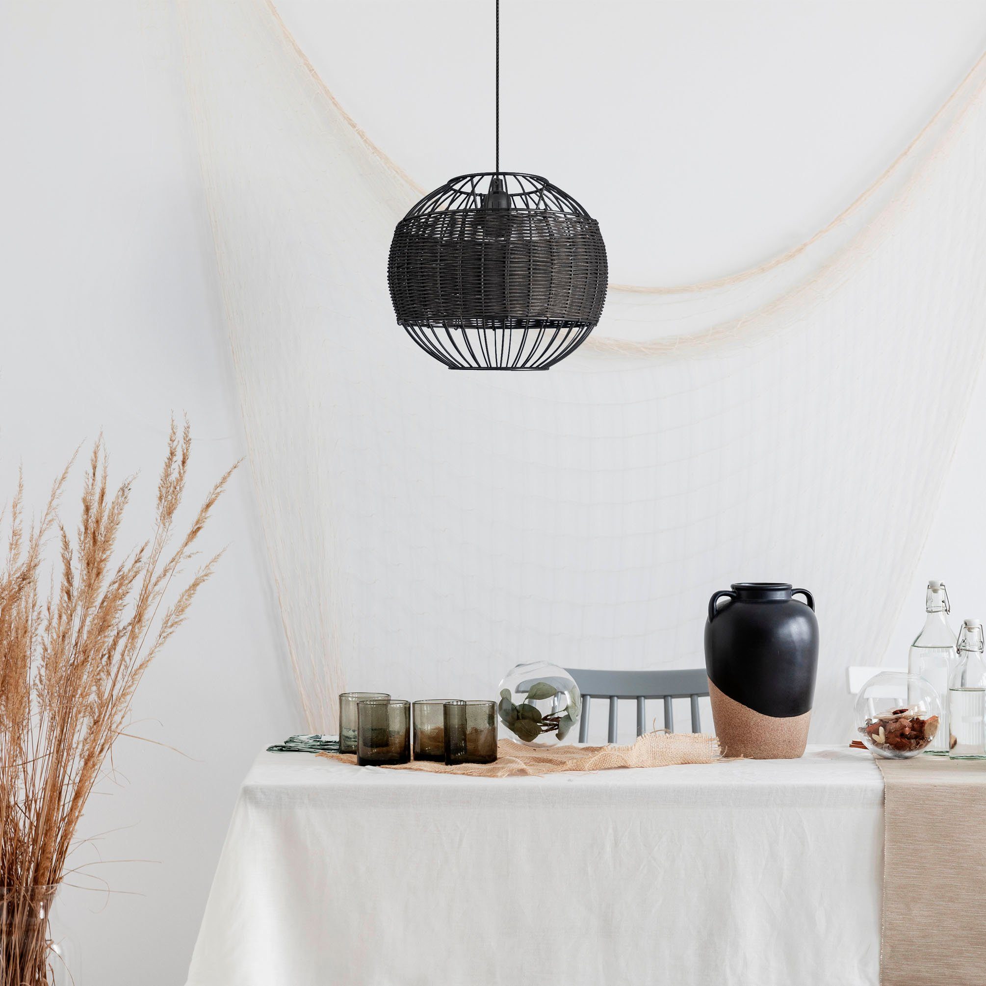 ohne Lampe Paco Rund Pendelleuchte Korb LED Boho Home PUGLO, Rattan E27 Esstischlampe Leuchtmittel, Pendelleuchte