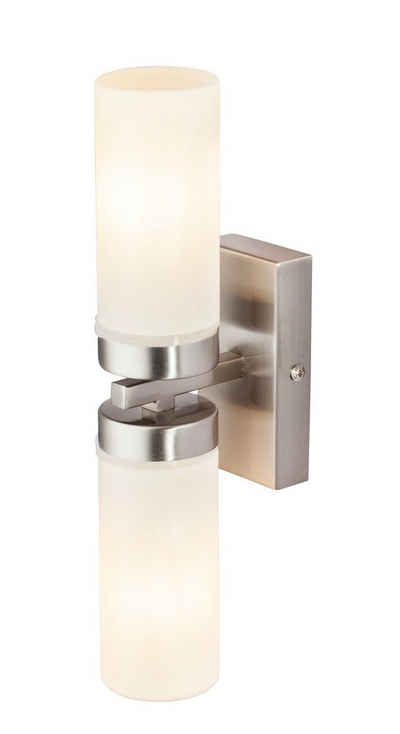 Globo Wandleuchte KADIN, 2-flammig, H 30 cm, Nickelfarben, Weiß, ohne Leuchtmittel, Metall, Lampenschirm aus Opalglas