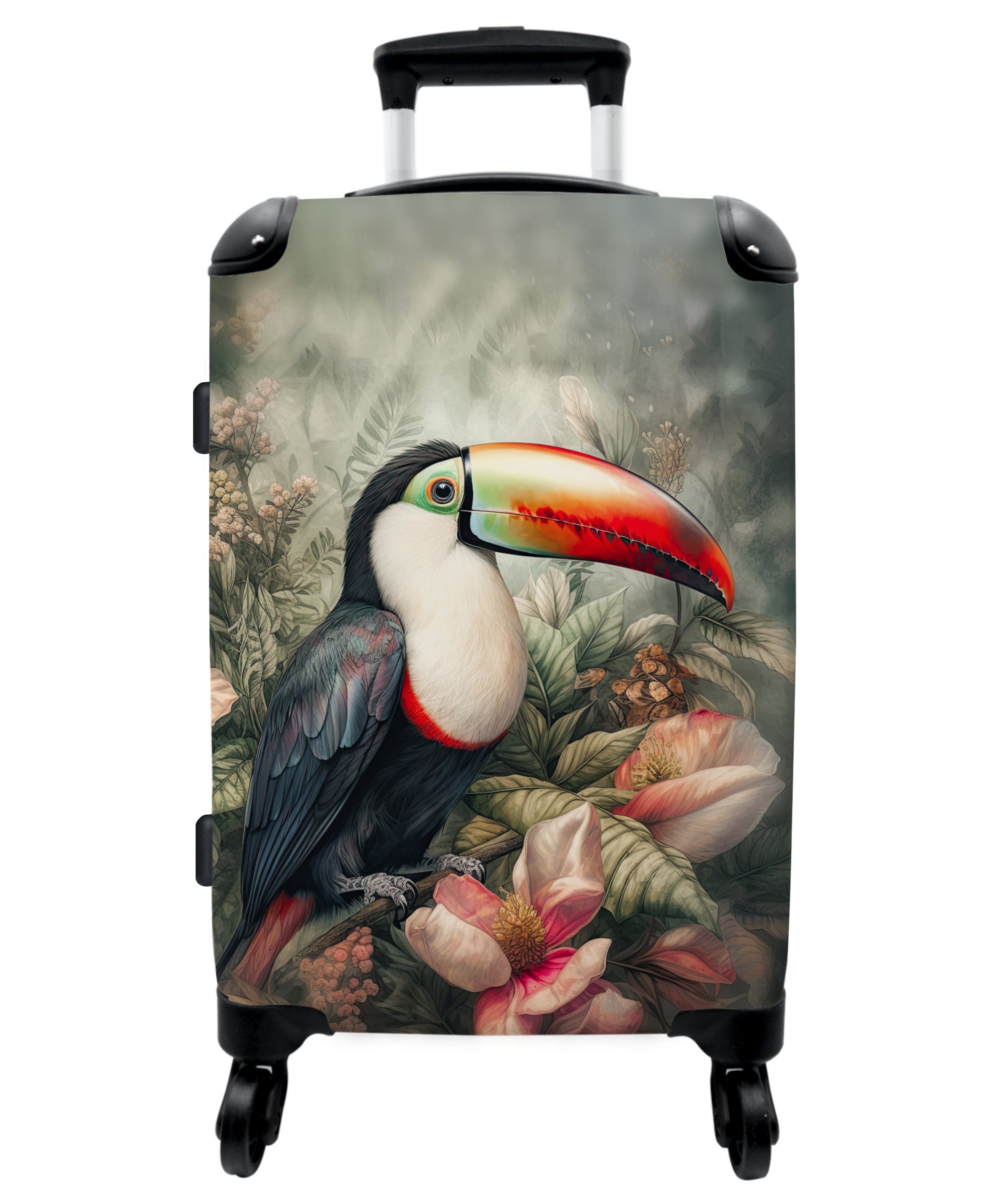 Rollen - Rollen, Pflanzen Große Rollkoffer - Tropisch, 4 4 Trolley - mit Koffer - Aufgabegepäck NoBoringSuitcases.com© - Tukan Vögel 67x43x25cm Blumen Reisekoffer