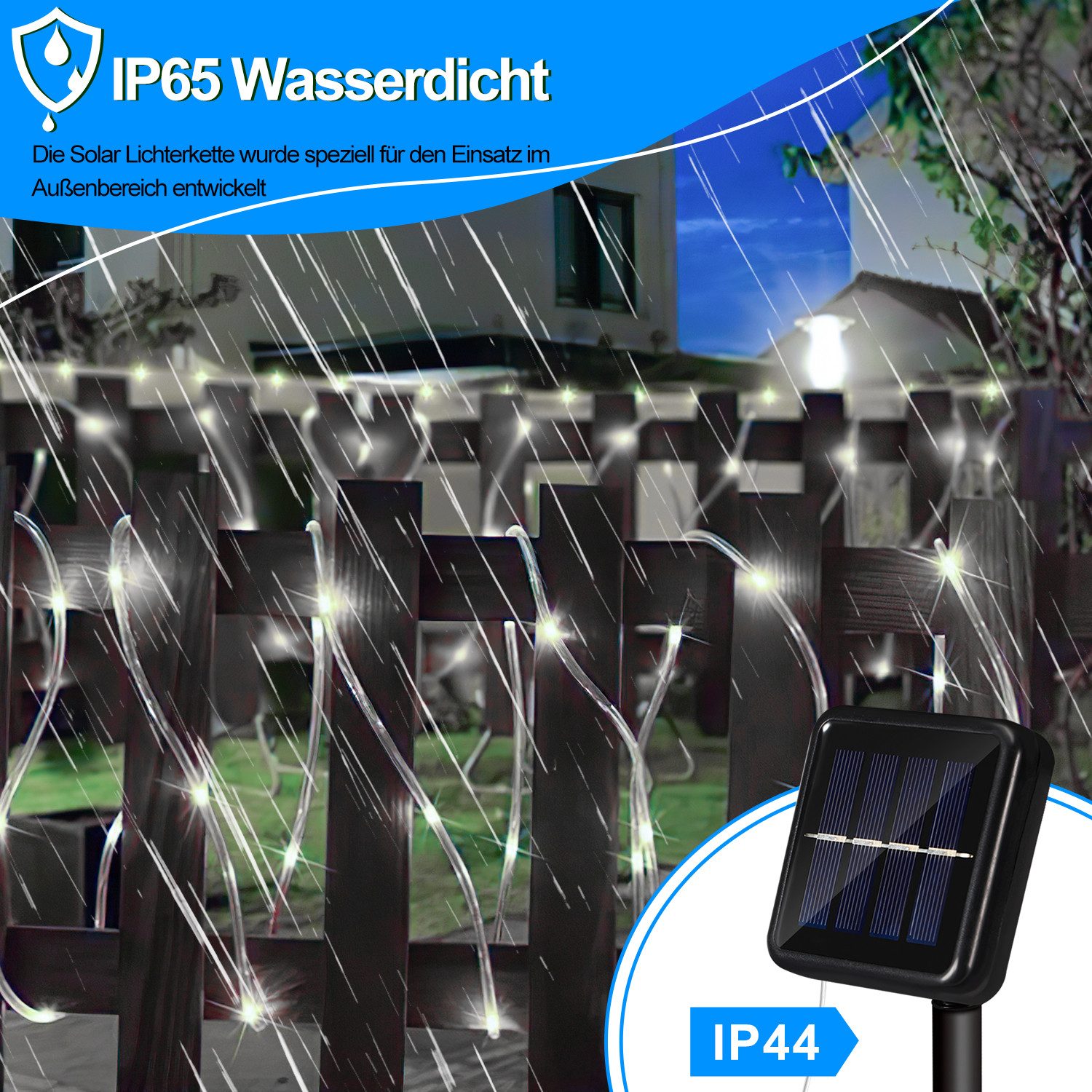 Clanmacy LED-Lichterschlauch LED Solarleuchte 10m LED Solar Lichterkette Solarleuchten,Kaltweiß