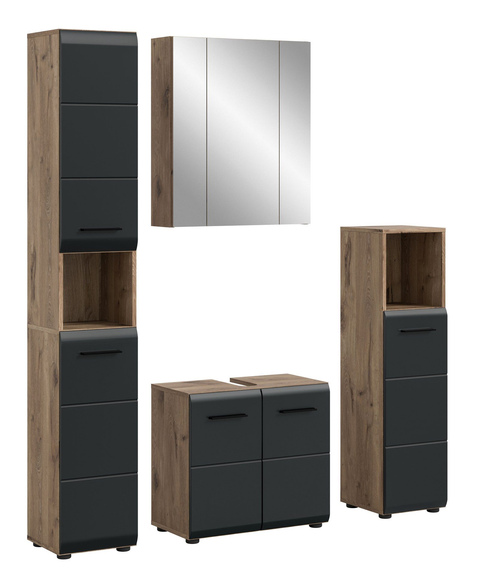 Aileenstore Badmöbel-Set ARCTIC, (4-St), 150 cm Breite, Schwarz matt, 4-teilig