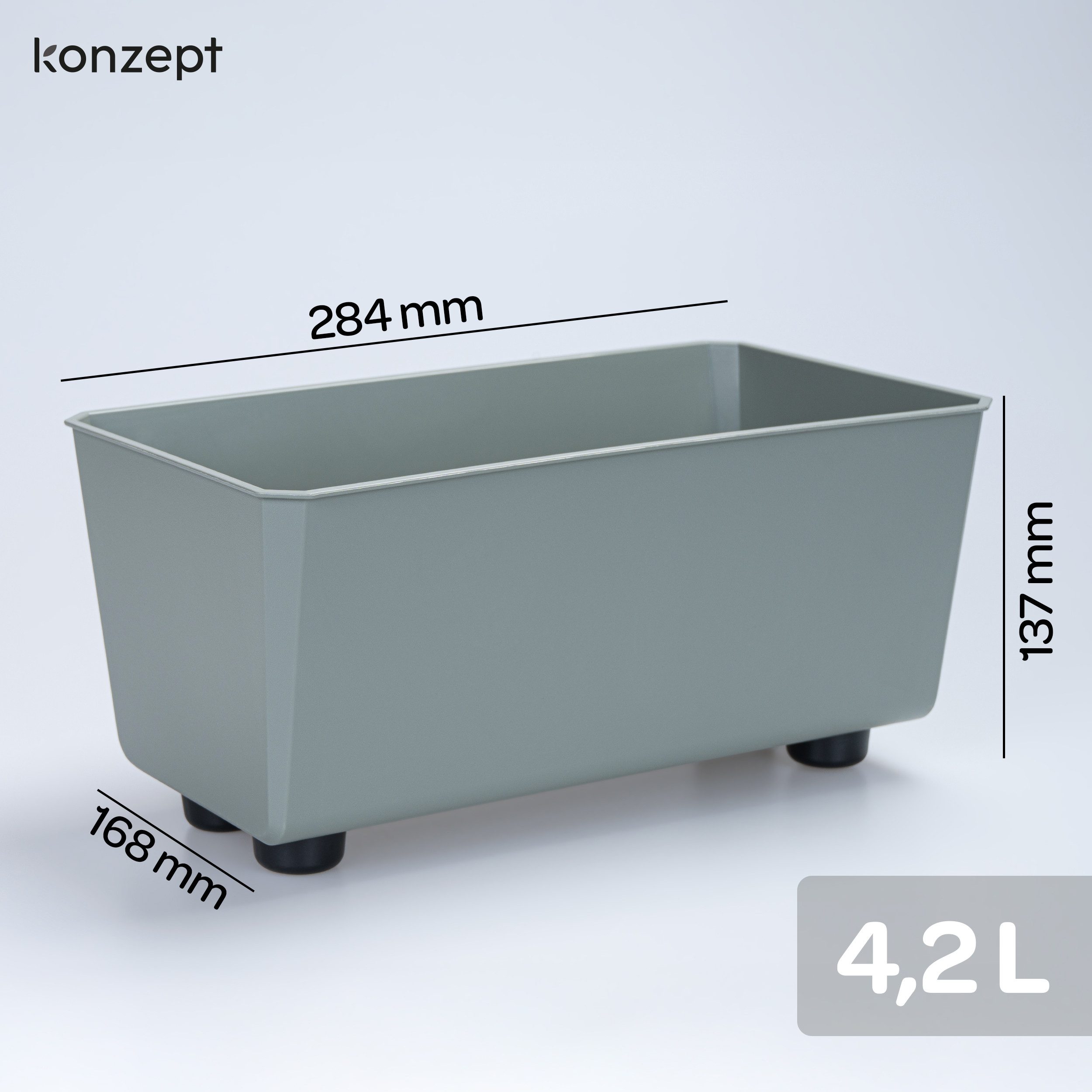 KONZEPT Blumenkasten Blumentöpfe mit Füßen, rechteckig – kleine Blumenkästen 4,2 L (1 St), 284x168x173 mm, ideal für Fensterbank & Zimmerpflanzen