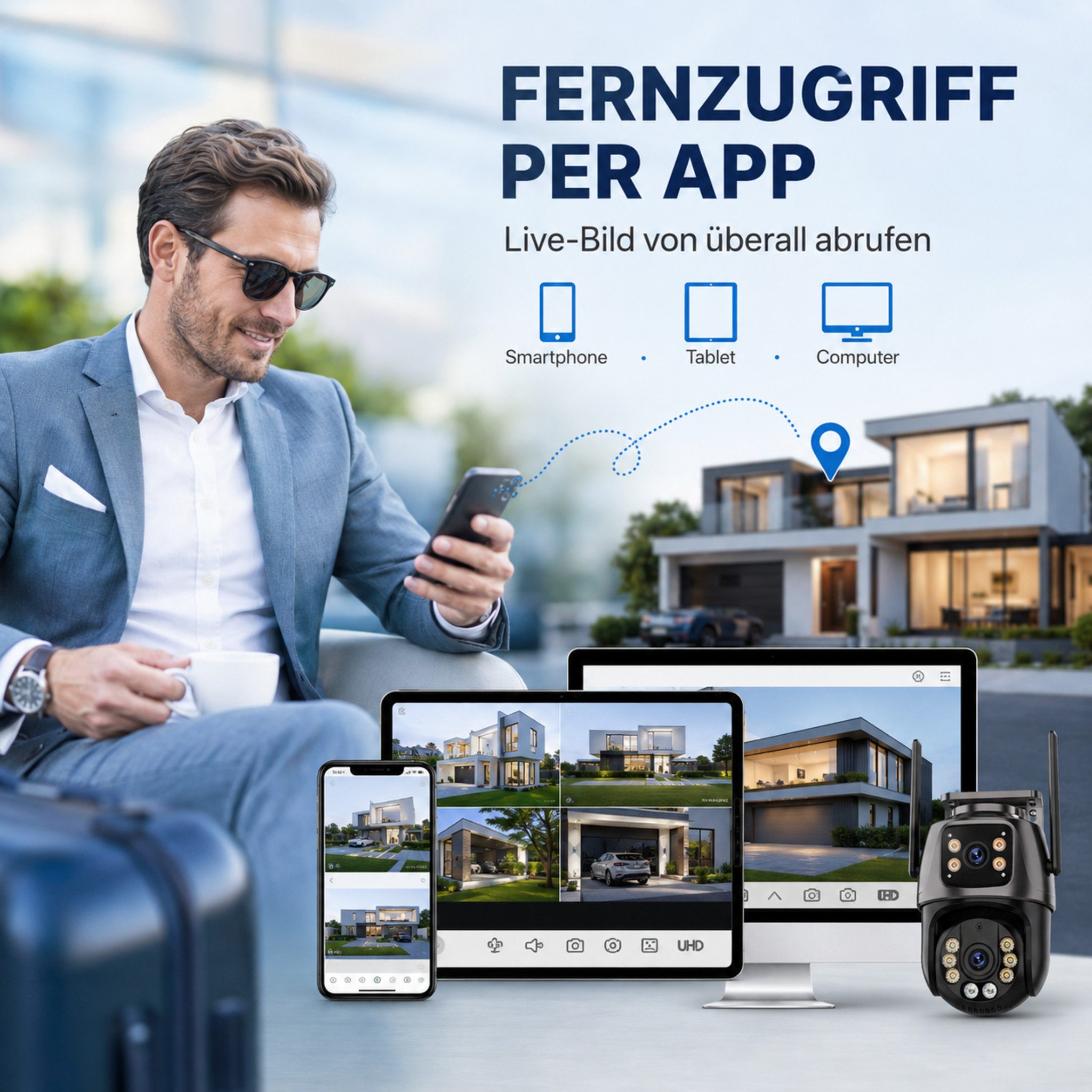 HS.SUPPLY Überwachungskamera Smarte Überwachungskamera, Sicherheitssystem (Innenbereich, Außenbereich, Komplettset, Fernzugriff, Nachtsicht, Bewegungsverfolgung, etc)
