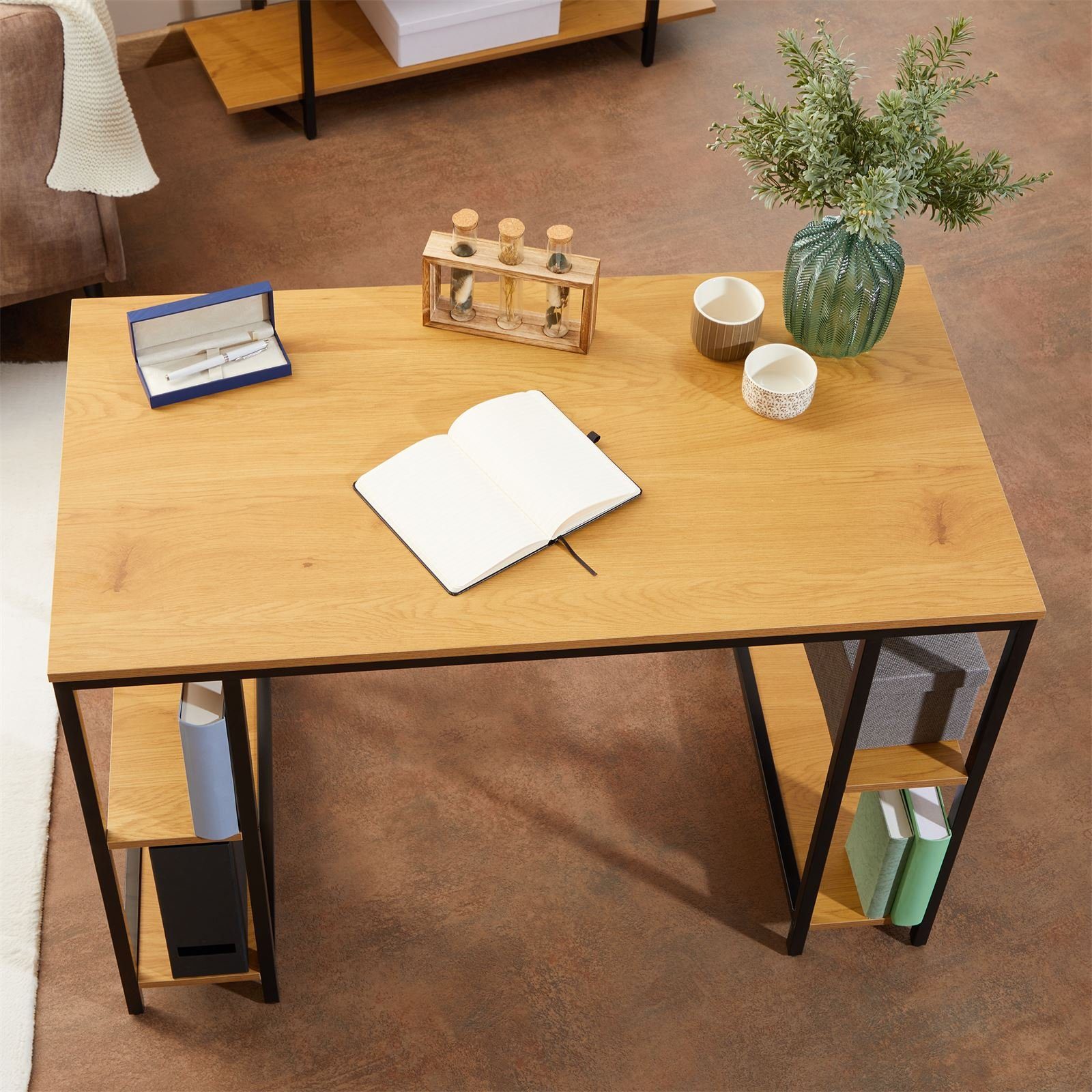 Wildeiche Industrial EVORA, Stil CARO-Möbel aus Metall und in Schreibtisch MDF Schreibtisch 4 schwarz