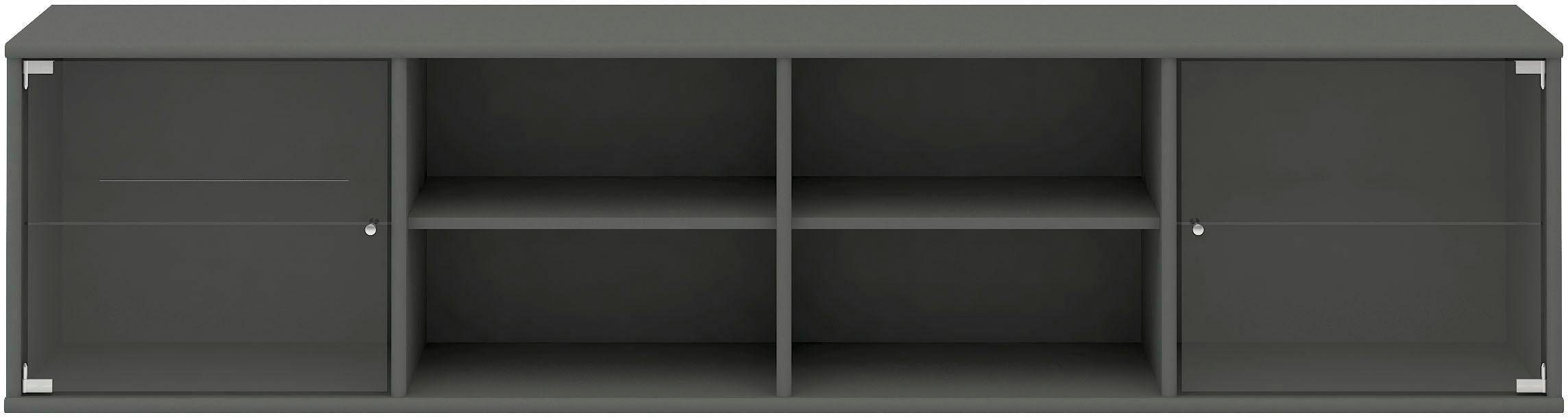montierbar, Regal lowboard, B: hängend/stehend 177 Furniture zwei Hammel Lowboard, cm, anpassungsbar mit Glastüren, graphit Mistral, Designmöbel Hochwertig