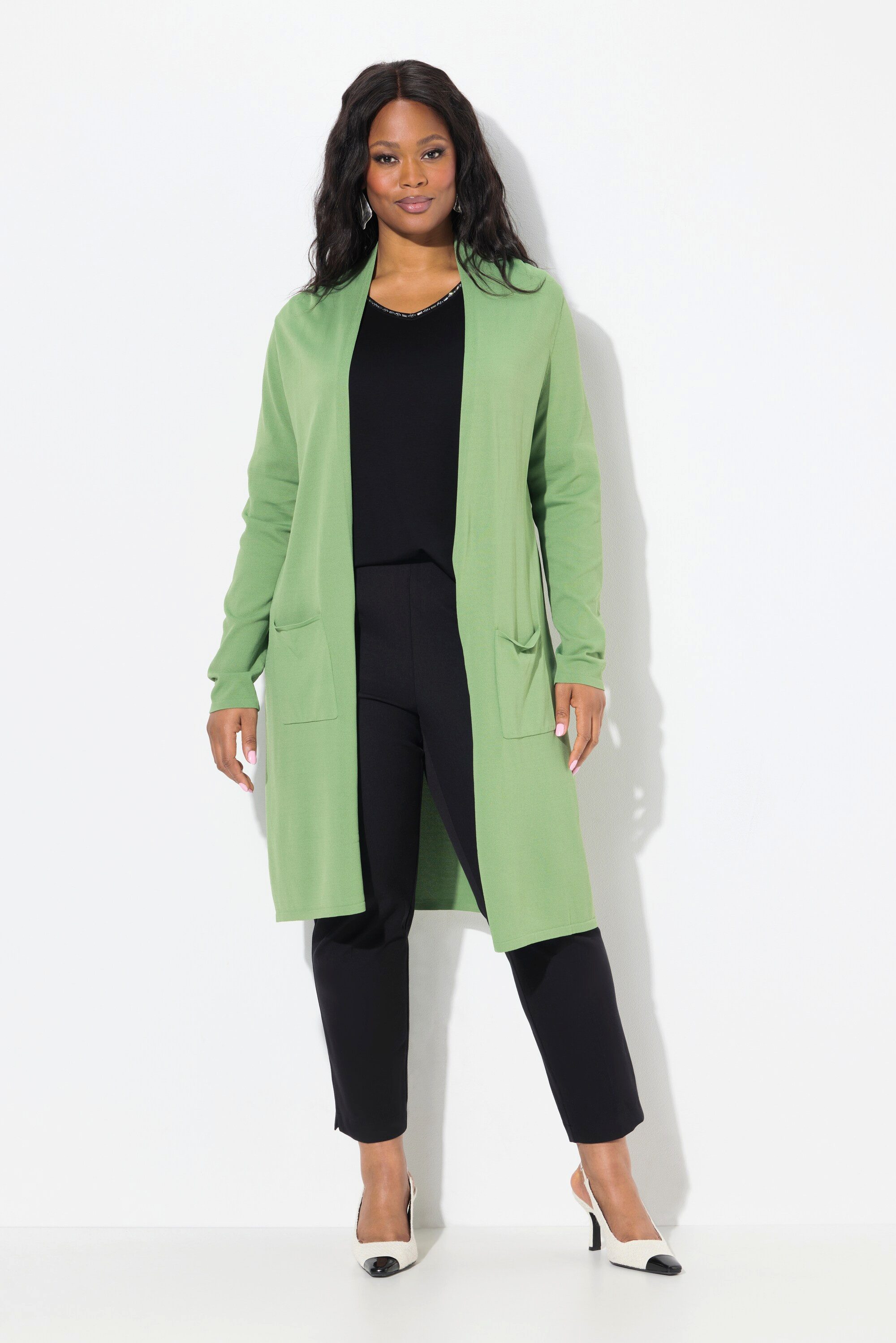 Ulla Popken Langjacke Long-Strickjacke Stehkragen offene günstig online kaufen