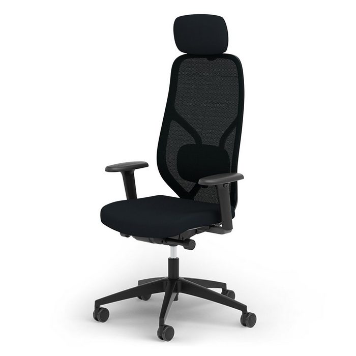 Ergotopia Bürostuhl MasterBack Style ergonomischer Schreibtischstuhl mit Kopfstütze (bereits montiert) verstellbare Armlehnen 3D Neigungsmechanik Synchronmechanik ergonomisches Sitzpolster