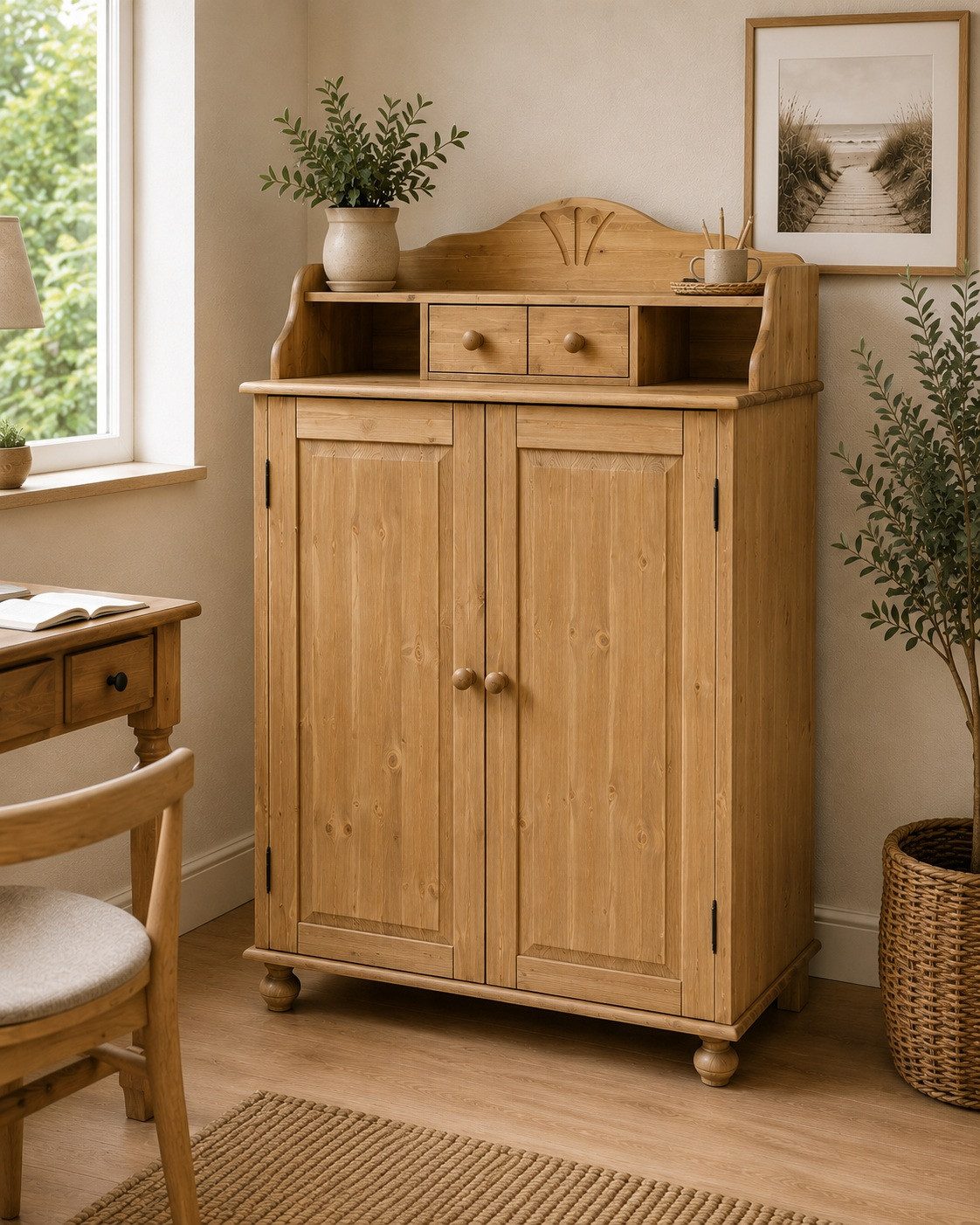 Clever-Moebel Computerschrank Computerschrank Massivholz Kiefer, Sekretär & Büroschrank, PC Schrank Breite: 83cm, Tiefe: 57cm, Höhe: 123,5-154cm