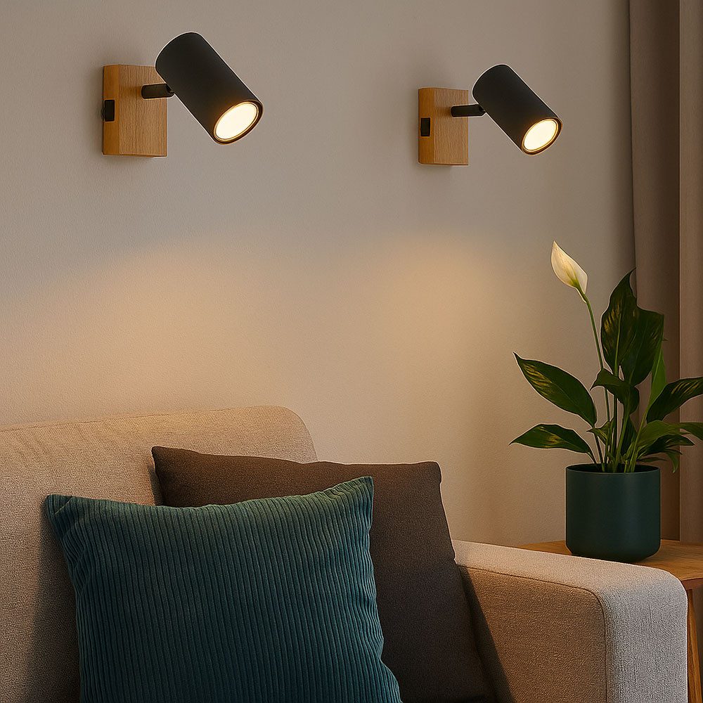GLOBO LIGHTING Wandleuchte, Leuchtmittel nicht inklusive, Wandlampe Wandleuchte Strahler beweglich Holzoptik graphit H 10 cm