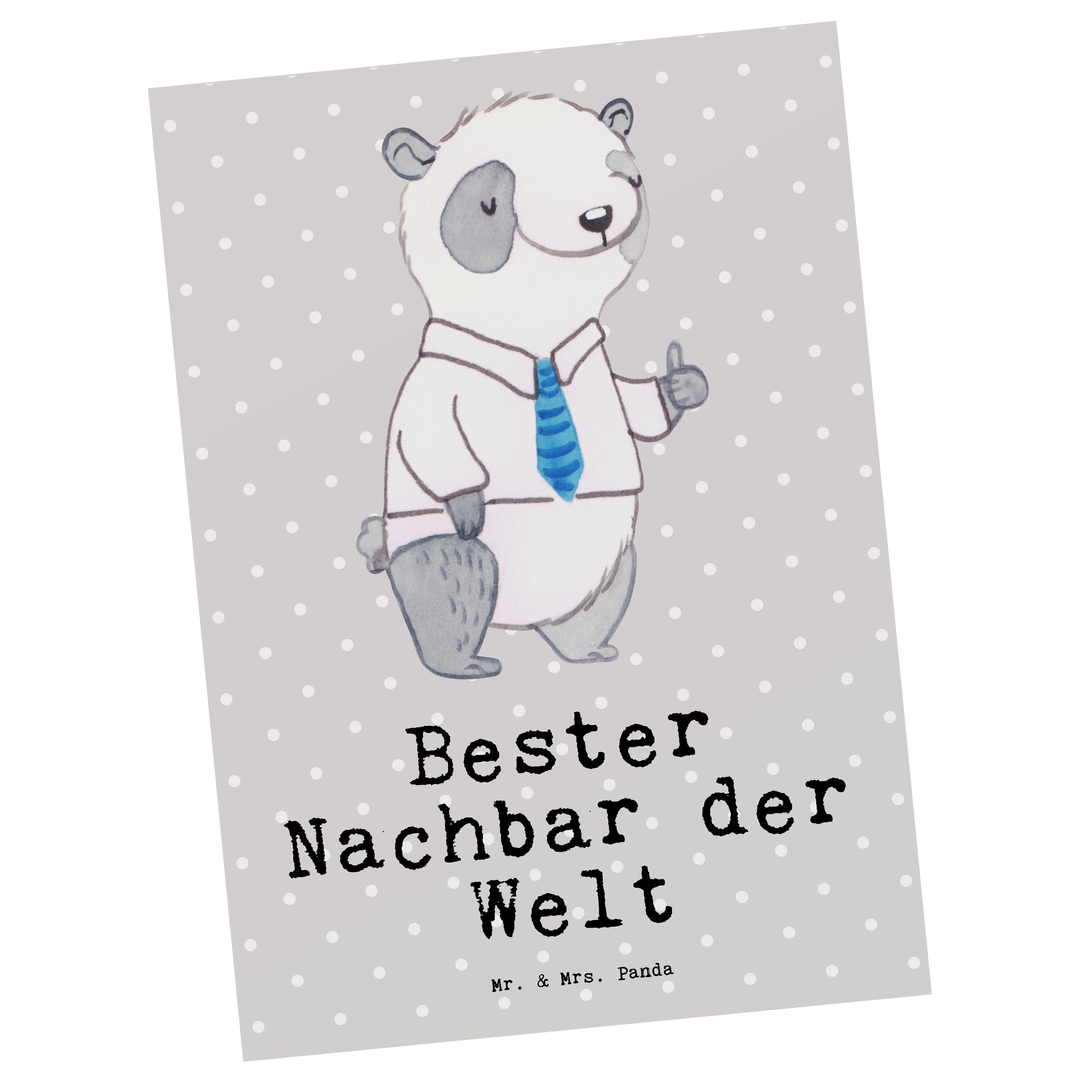 Mr. & Mrs. Panda Postkarte Panda Bester Nachbar der Welt - Grau Pastell - Geschenk, Einladung, G