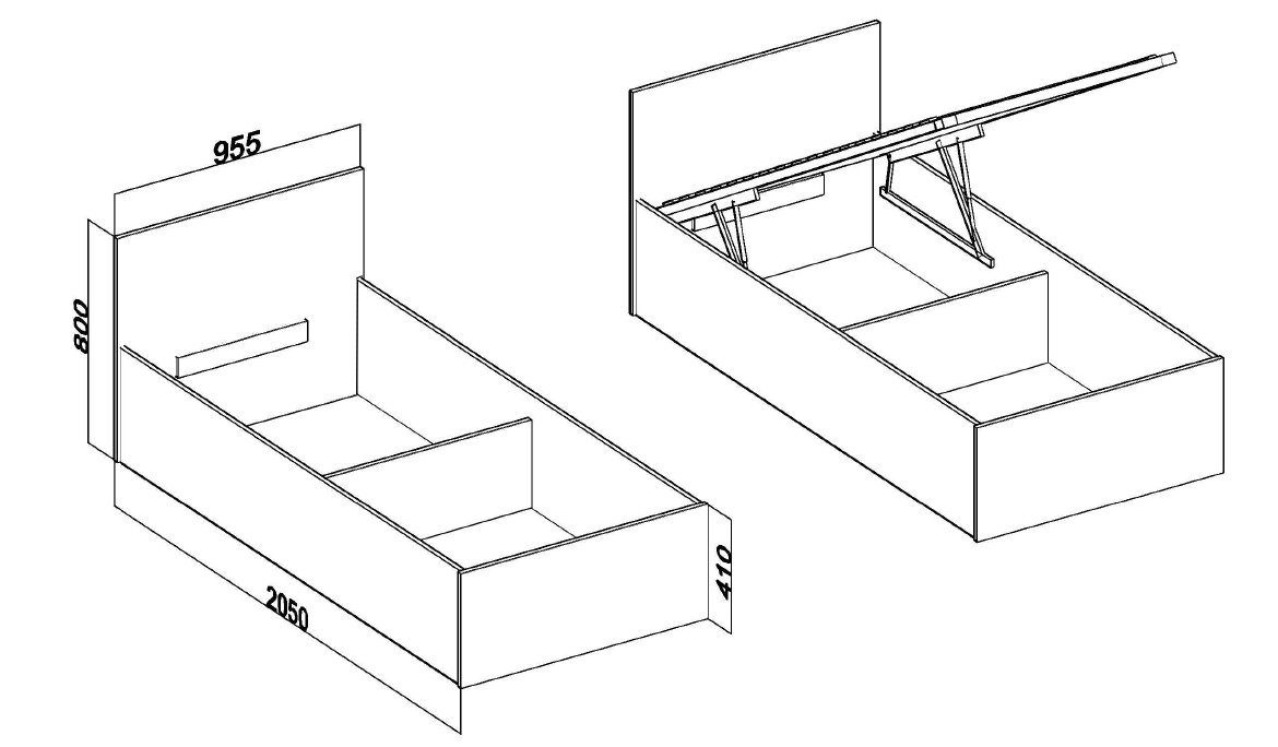 Weiß-Eiche pressiode Jugendbett - Lattenrost mit/ohne mit Bett - Doppelbett Matratze Bettgestell