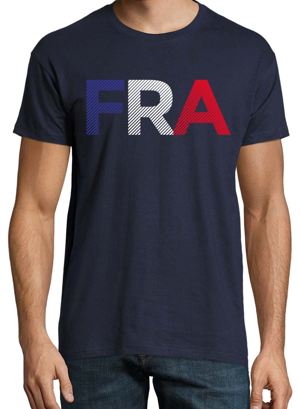 Navy mit FRA Herren Frankreich T-Shirt Youth Fußball Look Trendigem T-Shirt Frontdruck im Designz