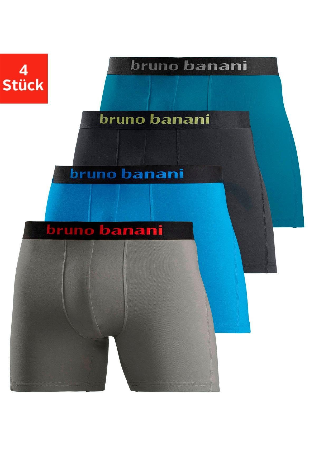 Bruno Banani Langer Boxer (Packung, 4-St) mit auffälligem Logobund grau, türkis, schwarz, petrol