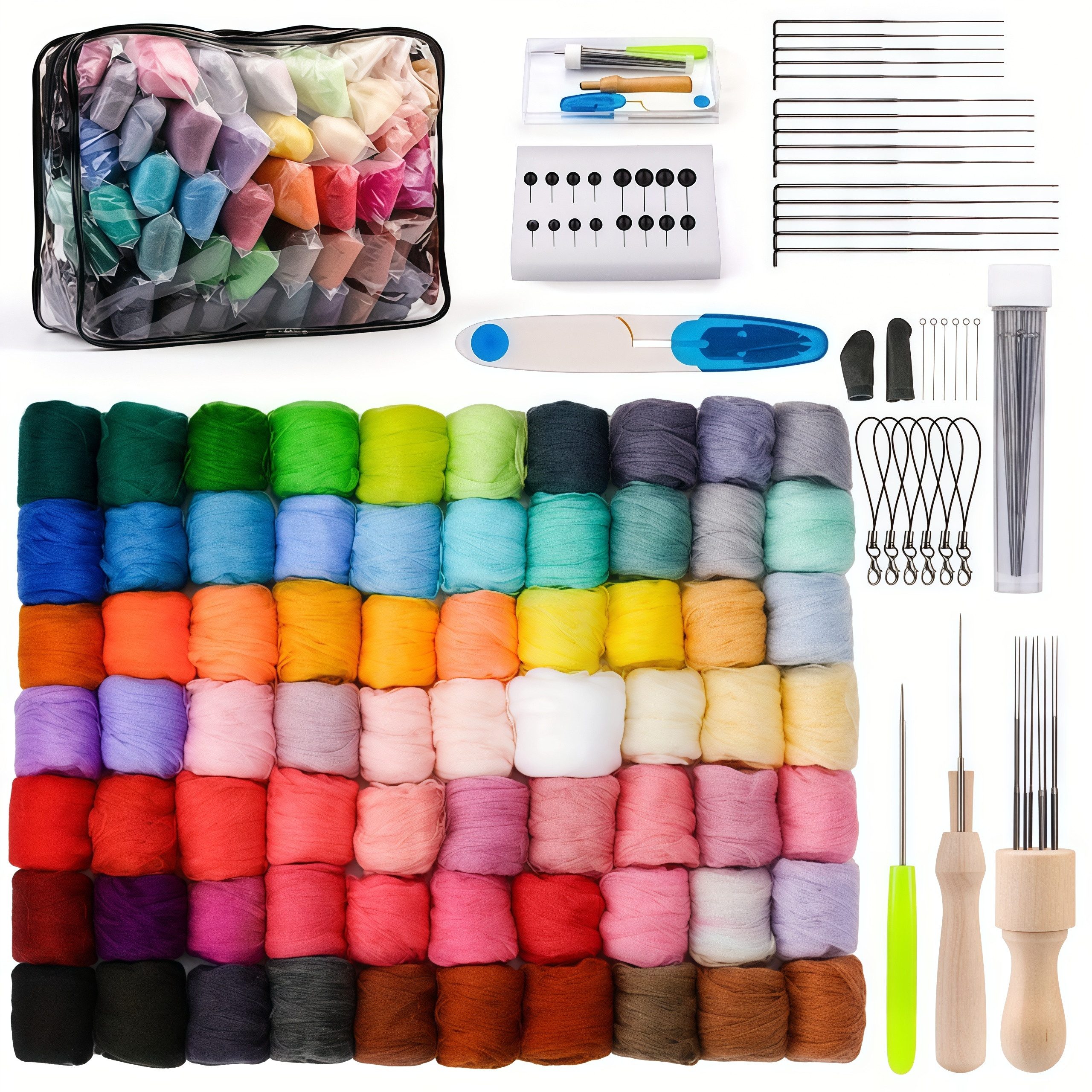 FOUORTUNATE-BEE Filznadeln 70-teiliges Filz-Nadel-Set für Anfänger mit Aufbewahrungsbeutel, Inklusive Nadeln, Filzplatten und DIY-Zubehör für trockenes Filzen
