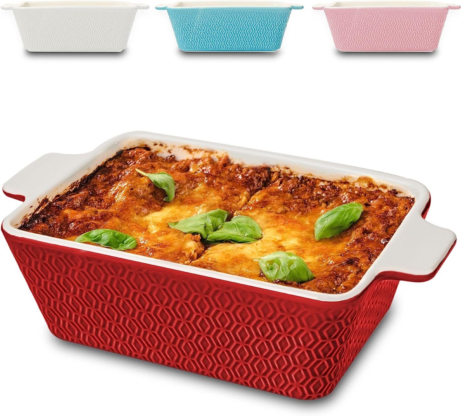 Praknu Auflaufform Auflaufform Keramik Rot für 2 Personen - Extra Hoher Rand - Für – Für, Porzellan - Keramik, (1-St), Für 2 Personen Lasagne, Tiramisu & Auflauf - Hoher Rand - Eckig