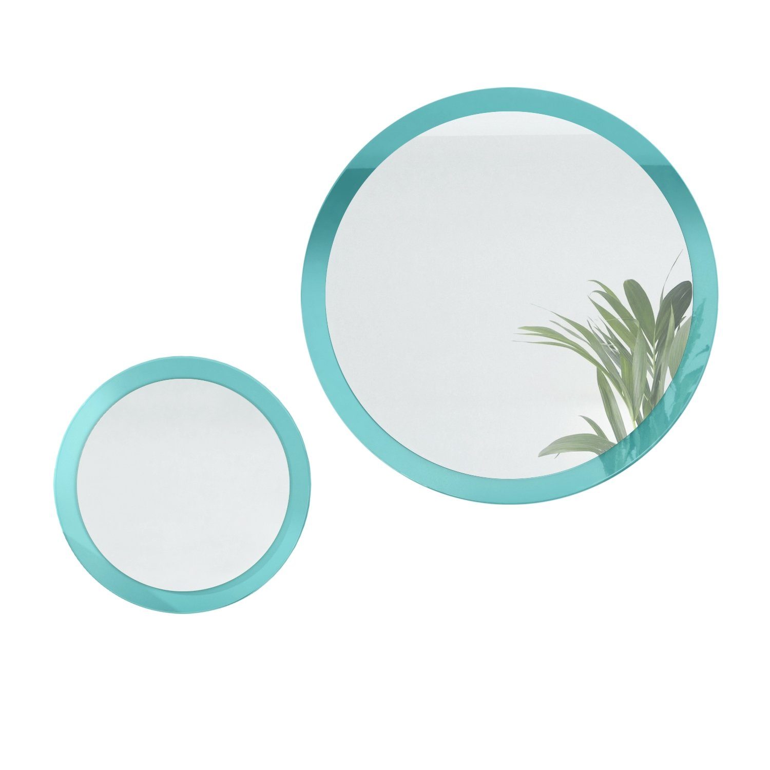 Vladon Wandspiegel Globe 50+80 (2 dekorative runde Зеркало, für Flur und Wohnzimmer mit MDF-Rahmen), in Petrol Hochglanz (50 und 80 cm Durchmesser)