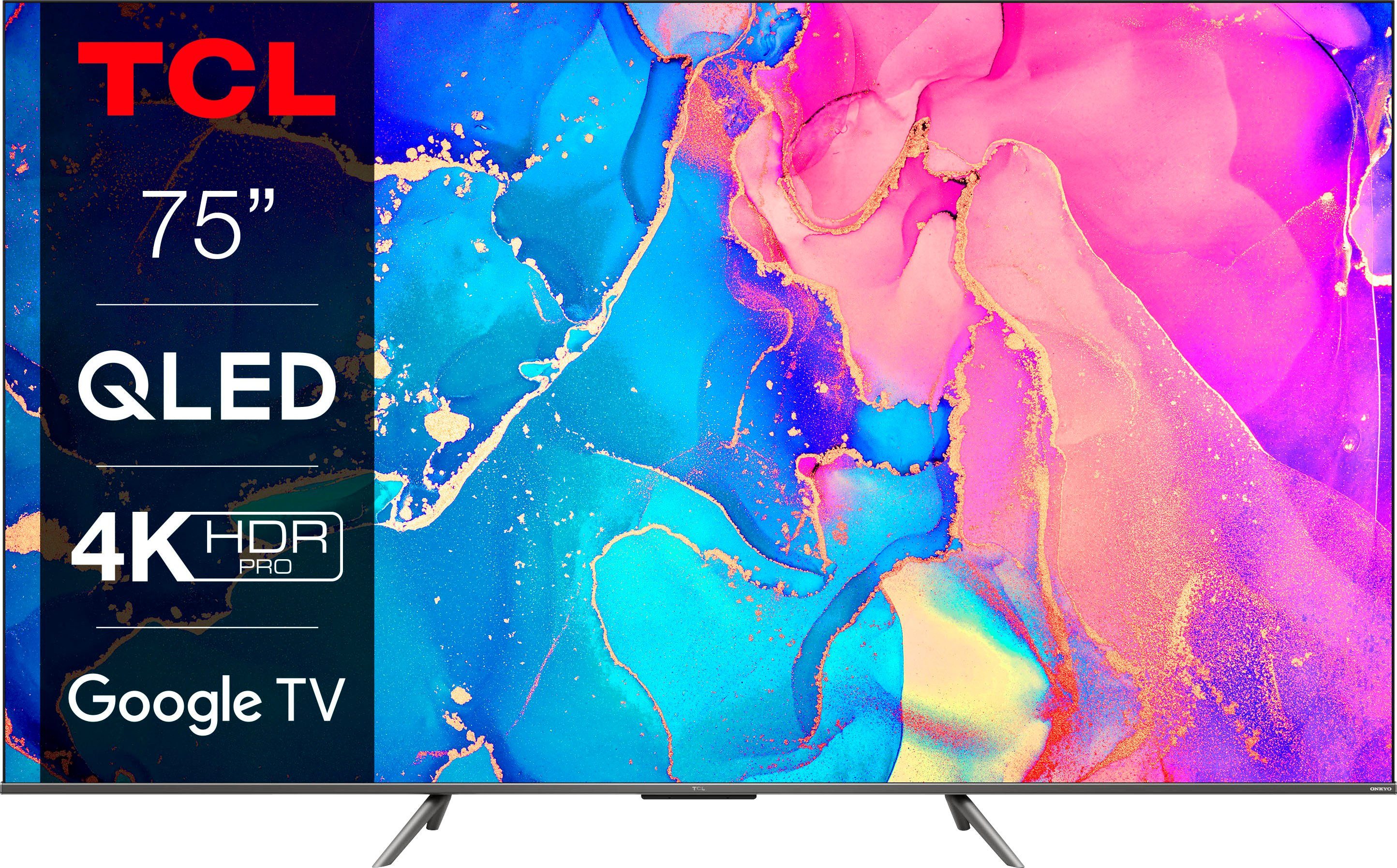 TCL 75C631X1 QLED-Fernseher (189 cm/75 Zoll, 4K Ultra HD, Google TV,  Smart-TV, HDR Premium, Dolby Atmos, HDMI 2.1, Metallgehäuse, ONKYO-Sound)