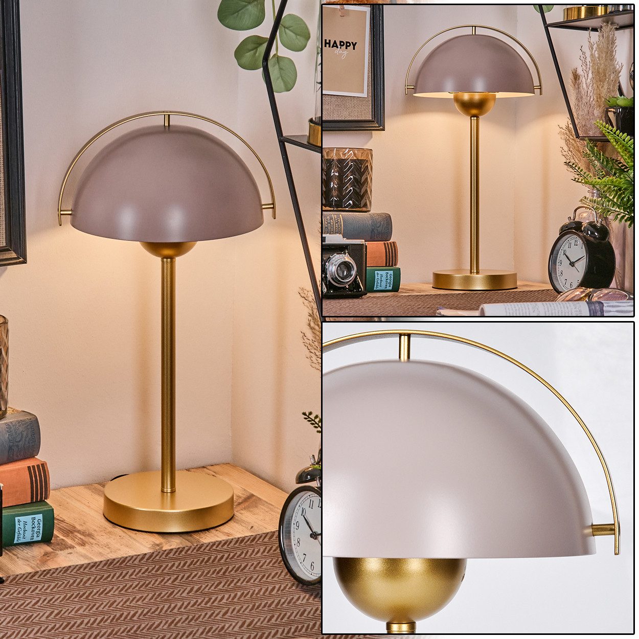 hofstein Tischleuchte Tischlampe aus Metall in Goldfarben/Taupe mit Schalter am Kabel, ohne Leuchtmittel, moderne Leuchte im Retro/Vintage-Design, (20 cm), Höhe 43 cm, E14