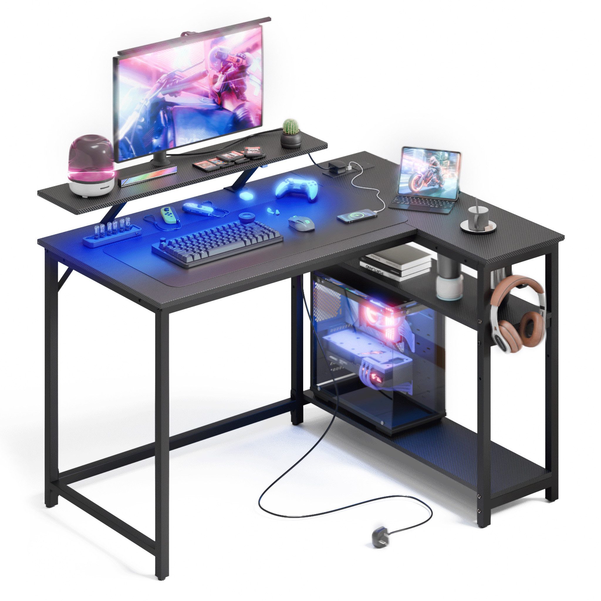 Mondeer Eckschreibtisch L-Shape (120*90cm), RGB-Lichtstreifen Steckdose USB günstig online kaufen